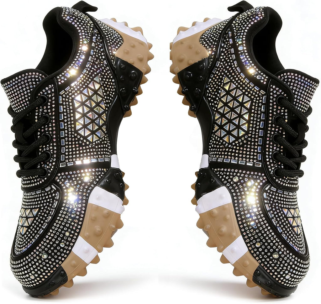 Rhinestone Sparkly Glitter Platform Dads Women Daily Casual Party Shoes | Fashion Bling Rhinestone Glitter Chunky Dad Sneakers Cushioned Soles Comfort Casual Shoes for Daily Wear Parties and Weddings