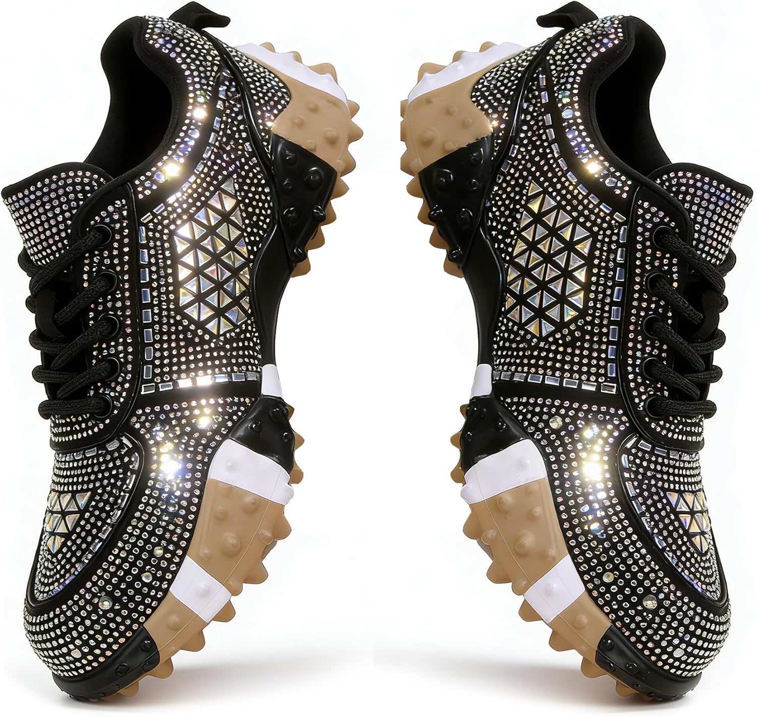 Rhinestone Sparkly Glitter Platform Dads Women Daily Casual Party Shoes | Fashion Bling Rhinestone Glitter Chunky Dad Sneakers Cushioned Soles Comfort Casual Shoes for Daily Wear Parties and Weddings