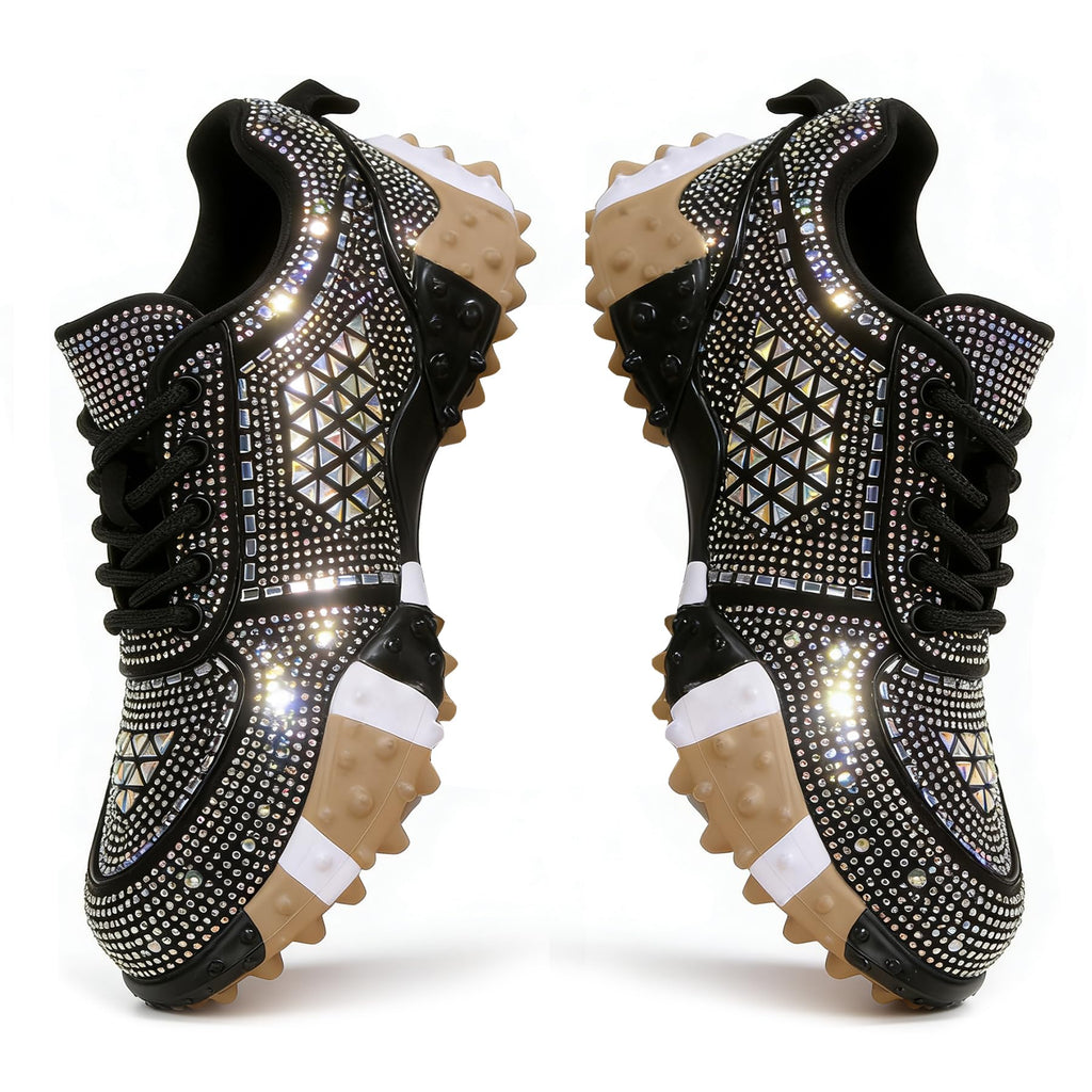 Rhinestone Sparkly Glitter Platform Dads Women Daily Casual Party Shoes | Fashion Bling Rhinestone Glitter Chunky Dad Sneakers Cushioned Soles Comfort Casual Shoes for Daily Wear Parties and Weddings