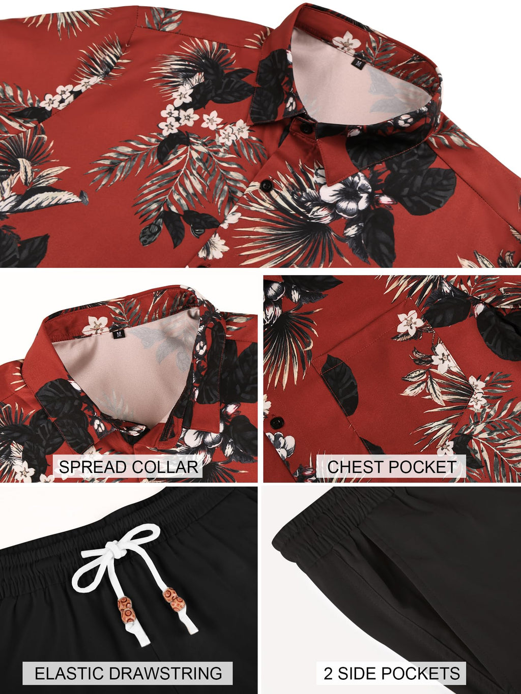JEMLDL Men's Hawaiian 2 Piece Outfits Floral Button Down Shirts & Linen Shorts Sets Summer Beach Travel Clothes