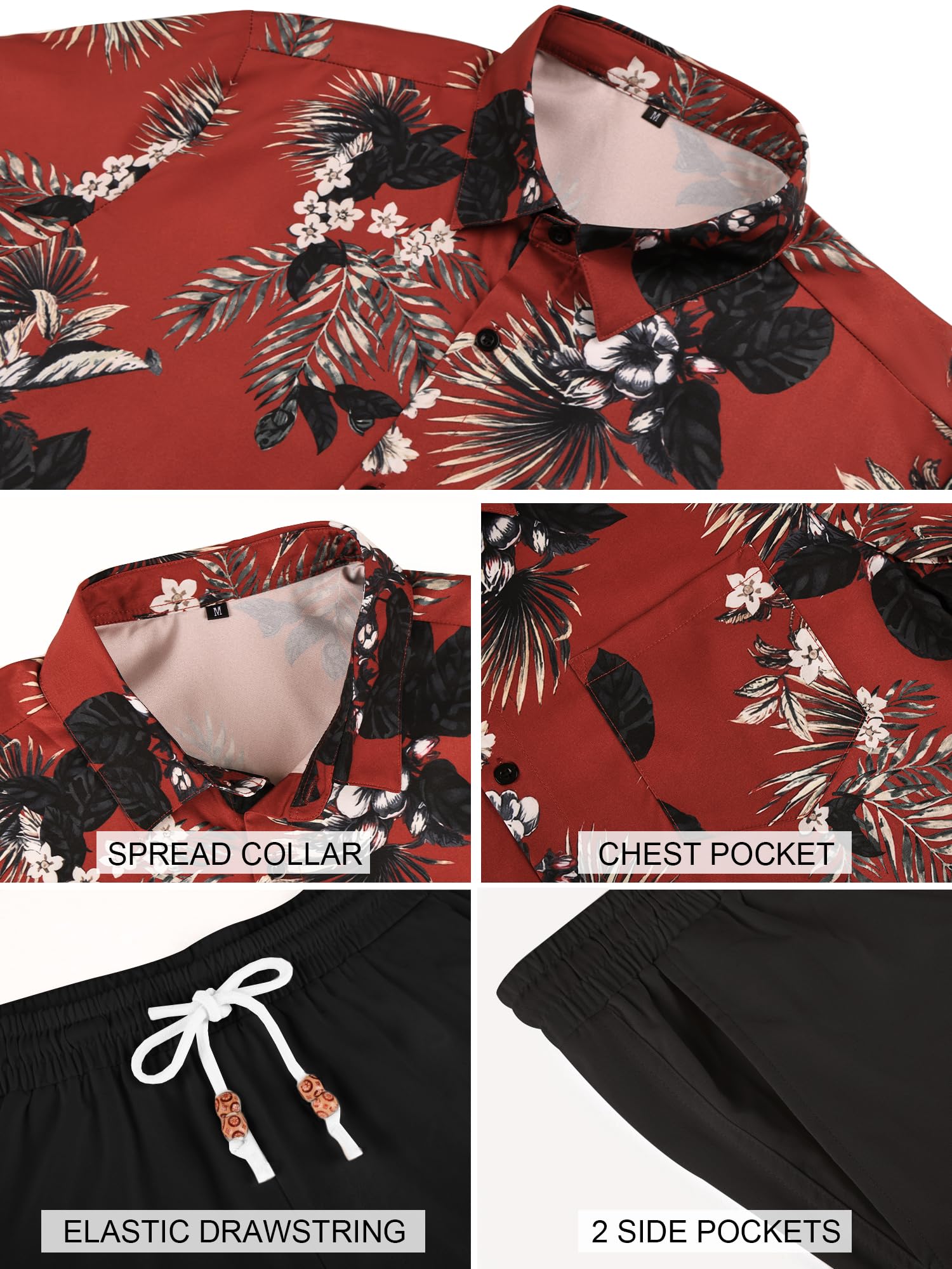 JEMLDL Men's Hawaiian 2 Piece Outfits Floral Button Down Shirts & Linen Shorts Sets Summer Beach Travel Clothes