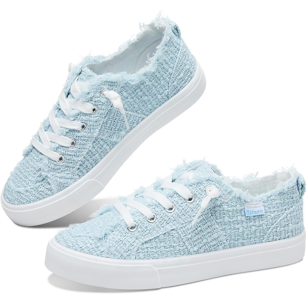 Obtaom Women's Play Fashion Sneaker White Color Washed and Leopard Canvas Slip on Shoes