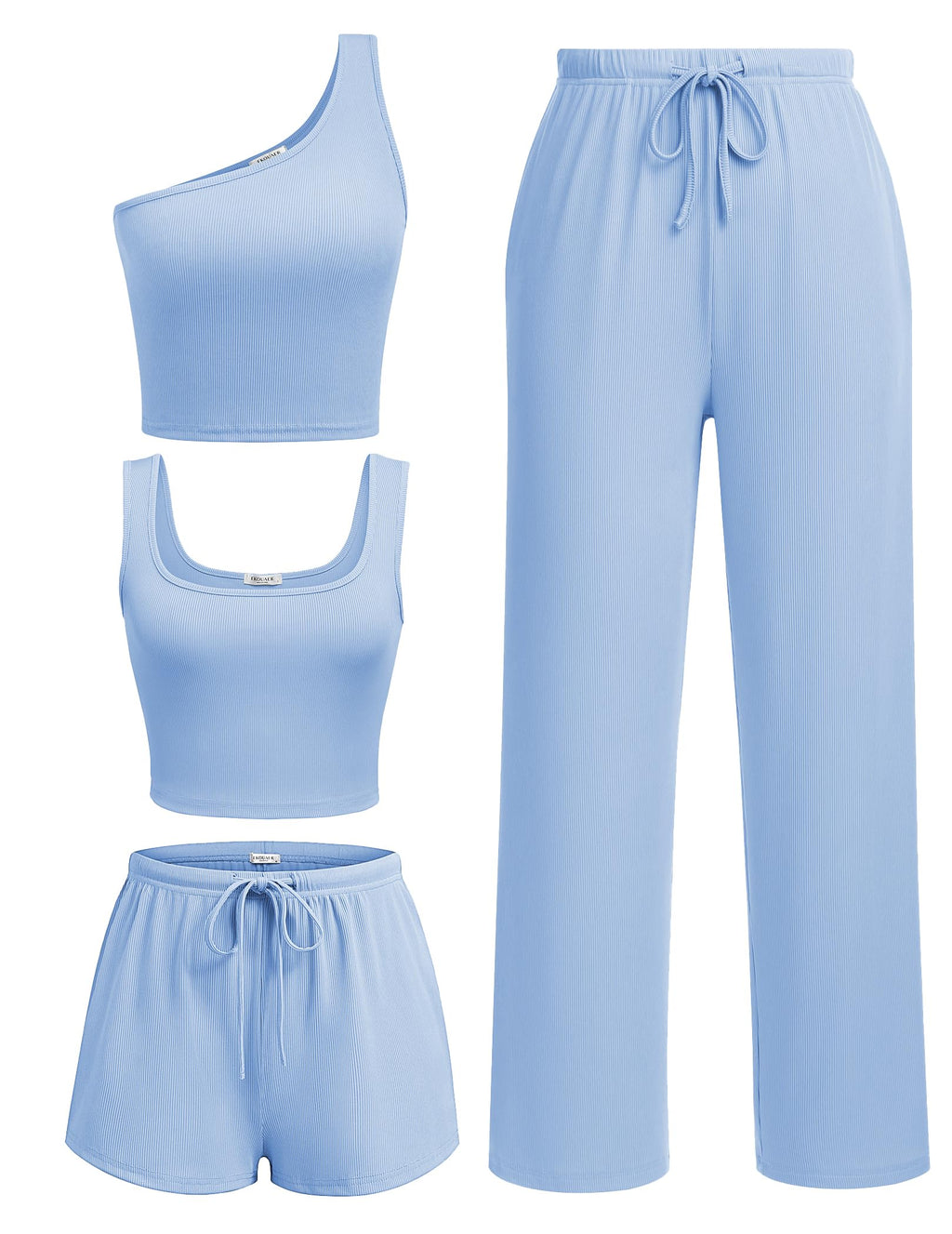 Ekouaer 4 Piece Sets for Women Casual Lounge Sets Summer Vacation Outfits | Knit Fabric,Soft and Comfortable, Tank Top and Long/Short Pant with Pockets, for Leisure,Summer Beach Vacation Day.