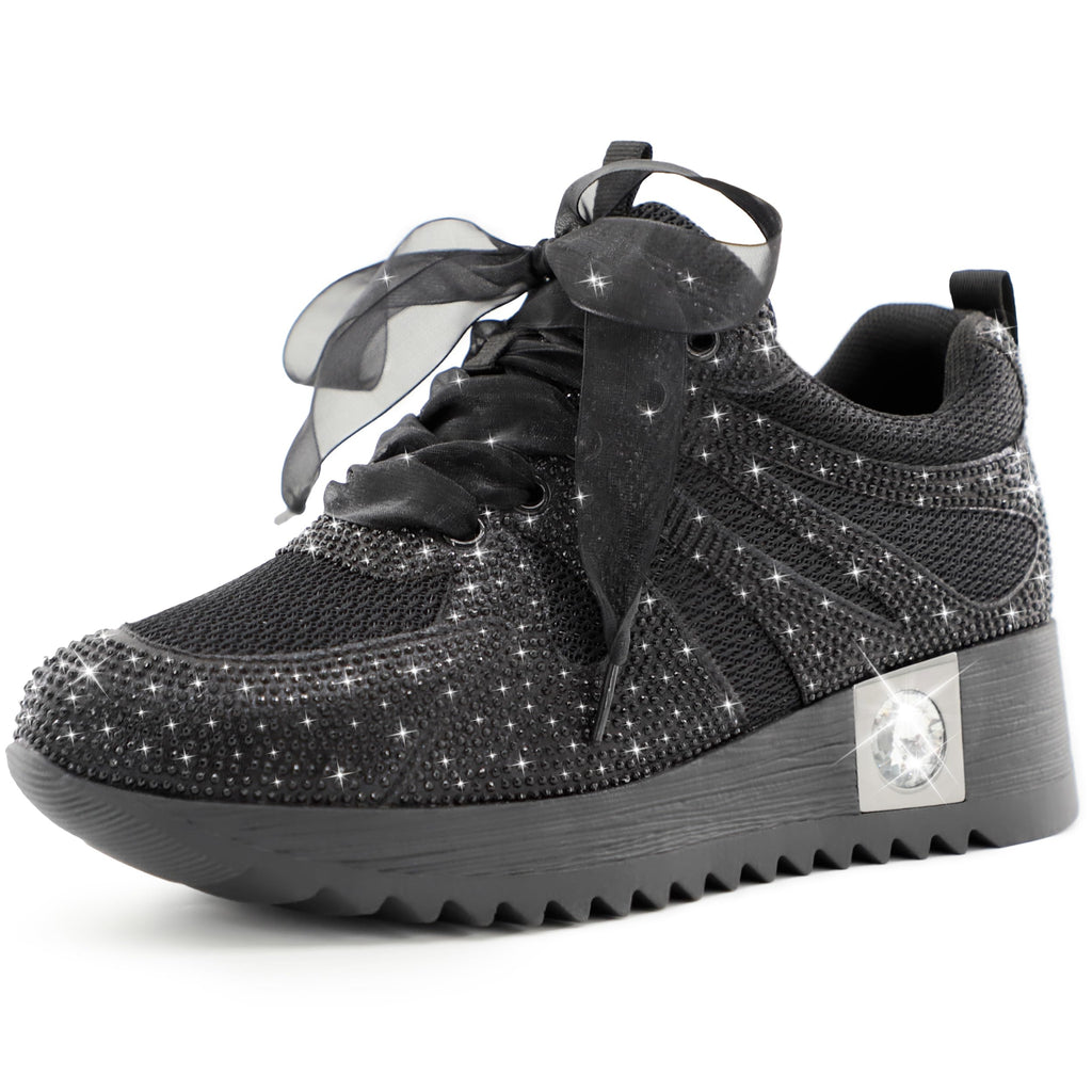 FINDVELL Women's Fashion Glitter Sneakers Platform Wedge Shoes Sparkly Rhinestone High Top Sneakers Trendy Sequin Shoes Wedding Bride Dress