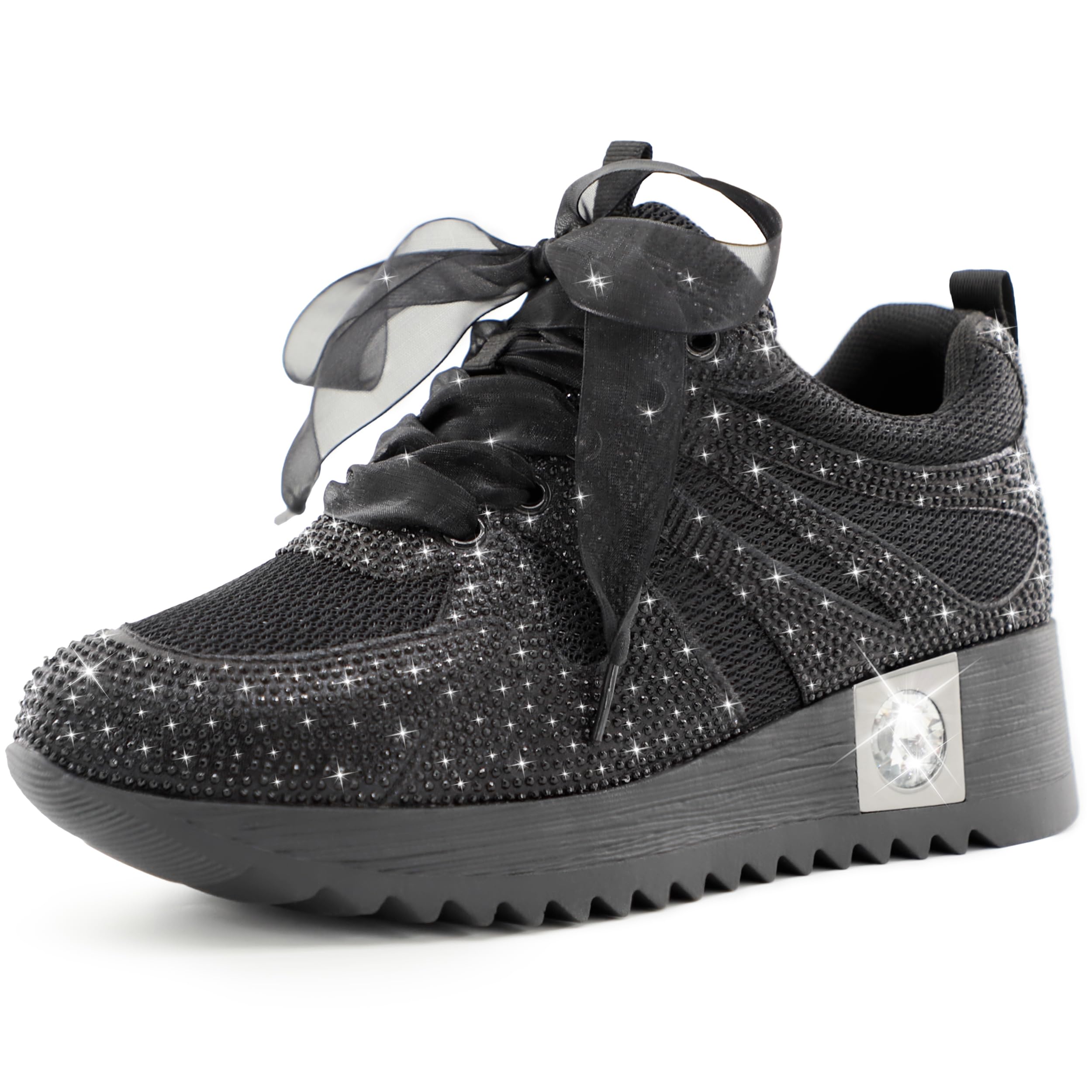 FINDVELL Women's Fashion Glitter Sneakers Platform Wedge Shoes Sparkly Rhinestone High Top Sneakers Trendy Sequin Shoes Wedding Bride Dress
