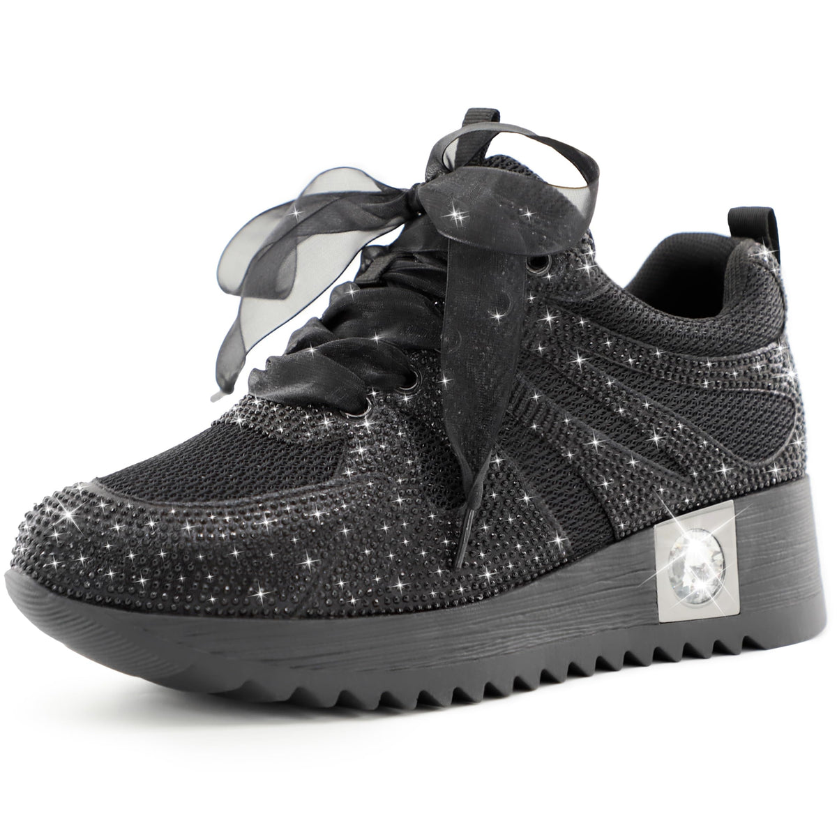 FINDVELL Women's Fashion Glitter Sneakers Platform Wedge Shoes Sparkly Rhinestone High Top Sneakers Trendy Sequin Shoes Wedding Bride Dress