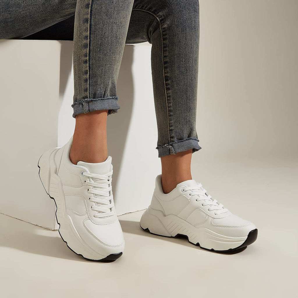 BELOS Women Platform Chunky Sneakers Fashion Dad Sneakers | Casual Lace Up Comfortable Lightweigt Walking Shoes