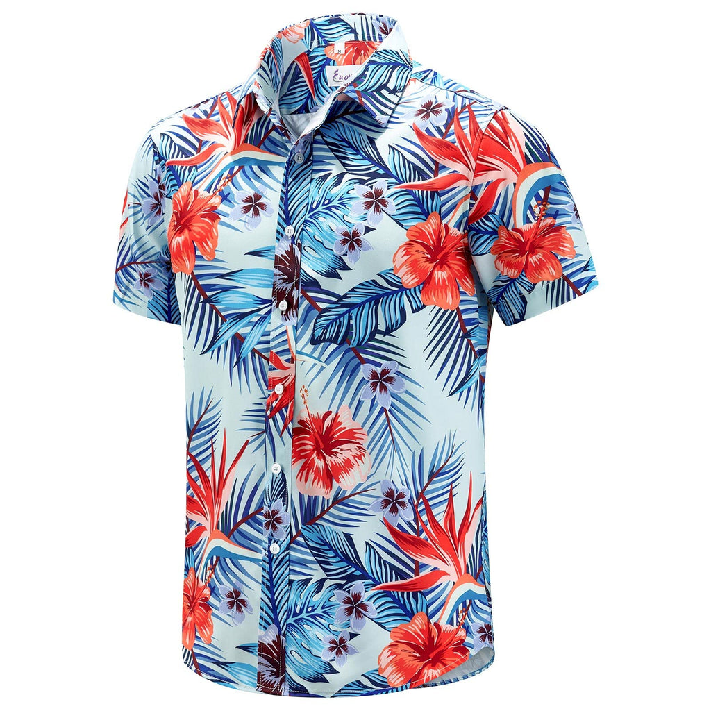 EUOW Men's Hawaiian Shirt Short Sleeve Printed Button Down Beach Shirts