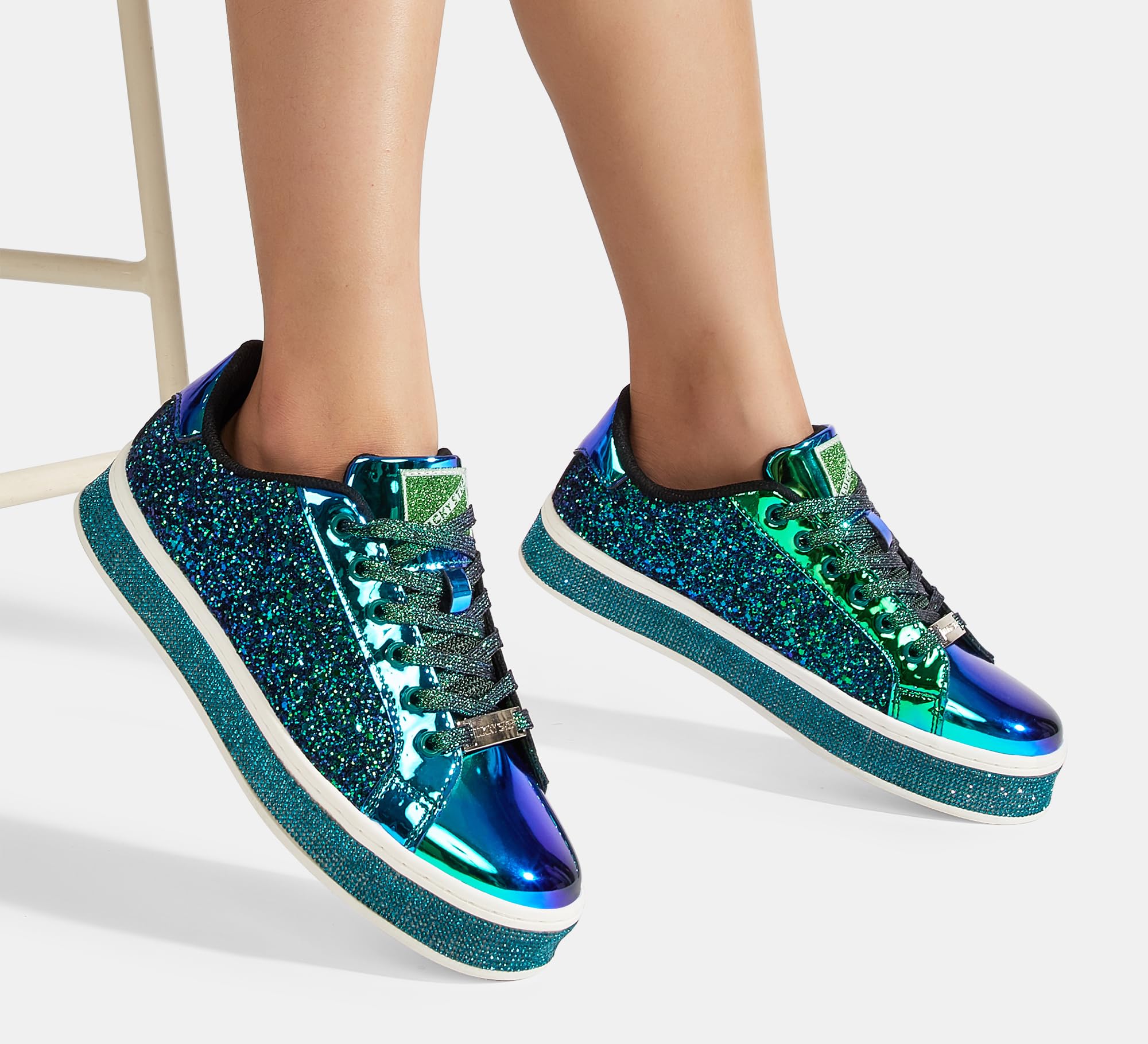 LUCKY STEP Women's Platform Sparkly Glitter Sneakers | Bling Shiny Dressy Bedazzled Wedding Bridal Fashion Walking Shoes