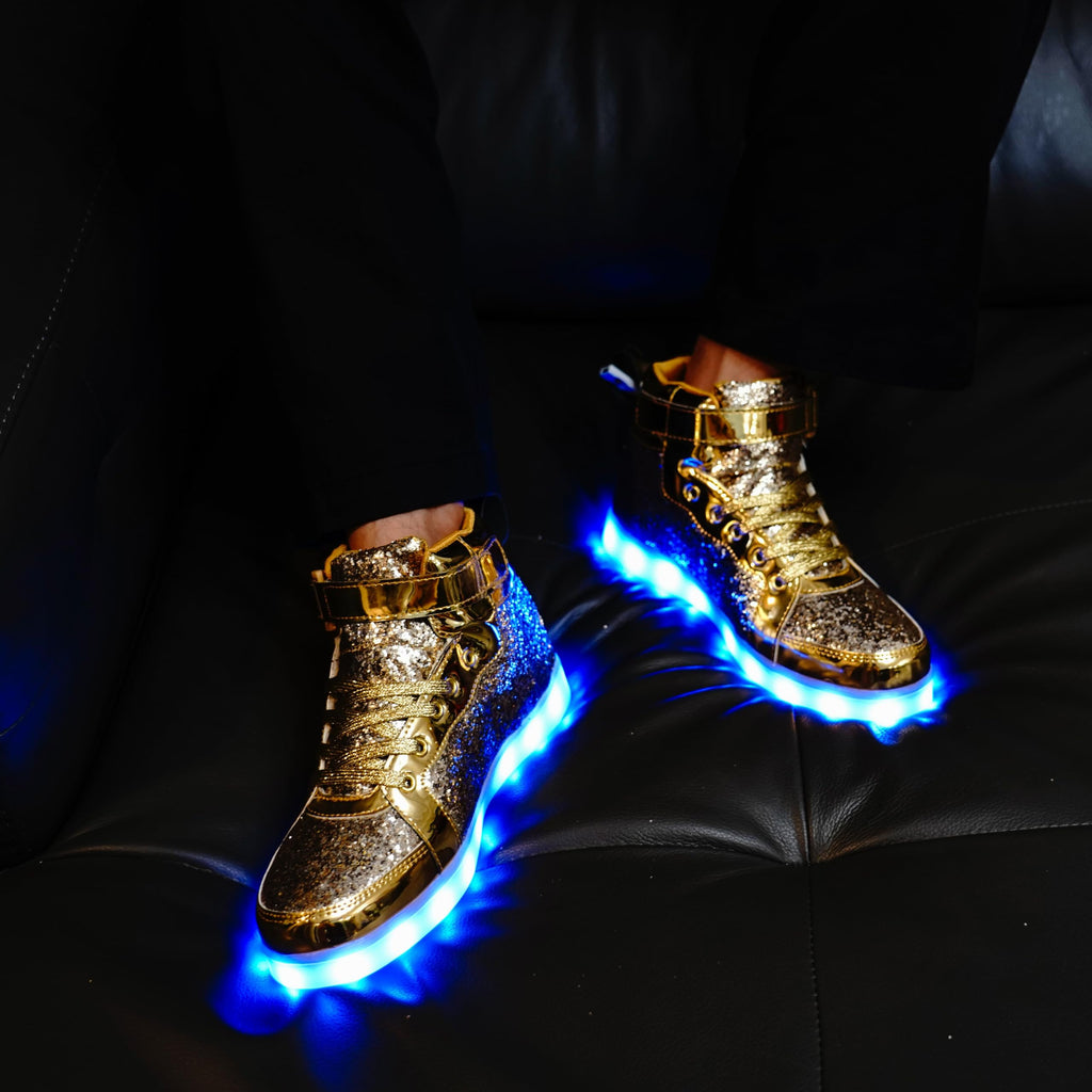 Glitter Led Shoes Light Up Shoes High Top Sneakers for Women Men Flashing Dancing Shoes for Halloween Christmas Party with USB Charging