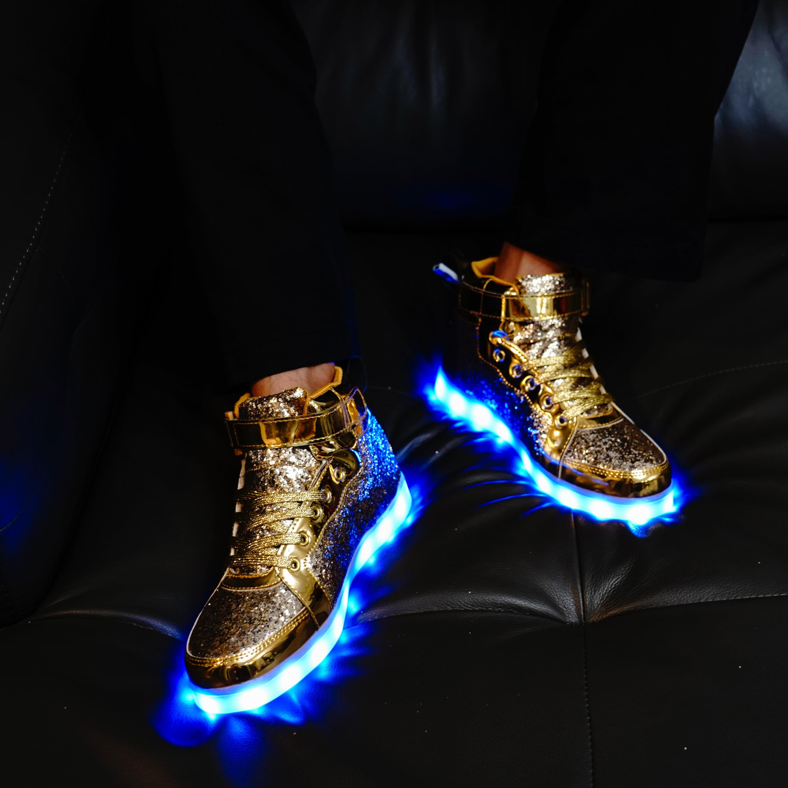 Glitter Led Shoes Light Up Shoes High Top Sneakers for Women Men Flashing Dancing Shoes for Halloween Christmas Party with USB Charging