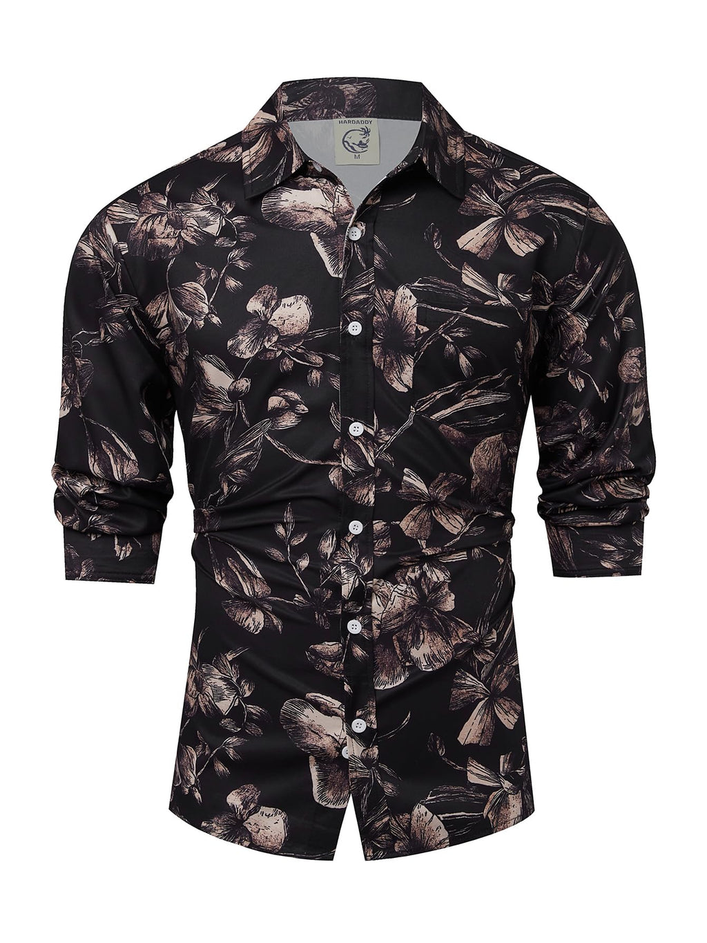 Hardaddy Men's Tropical Floral Button Down Long Sleeve Hawaiian Shirt Flower Printed Beach Shirts