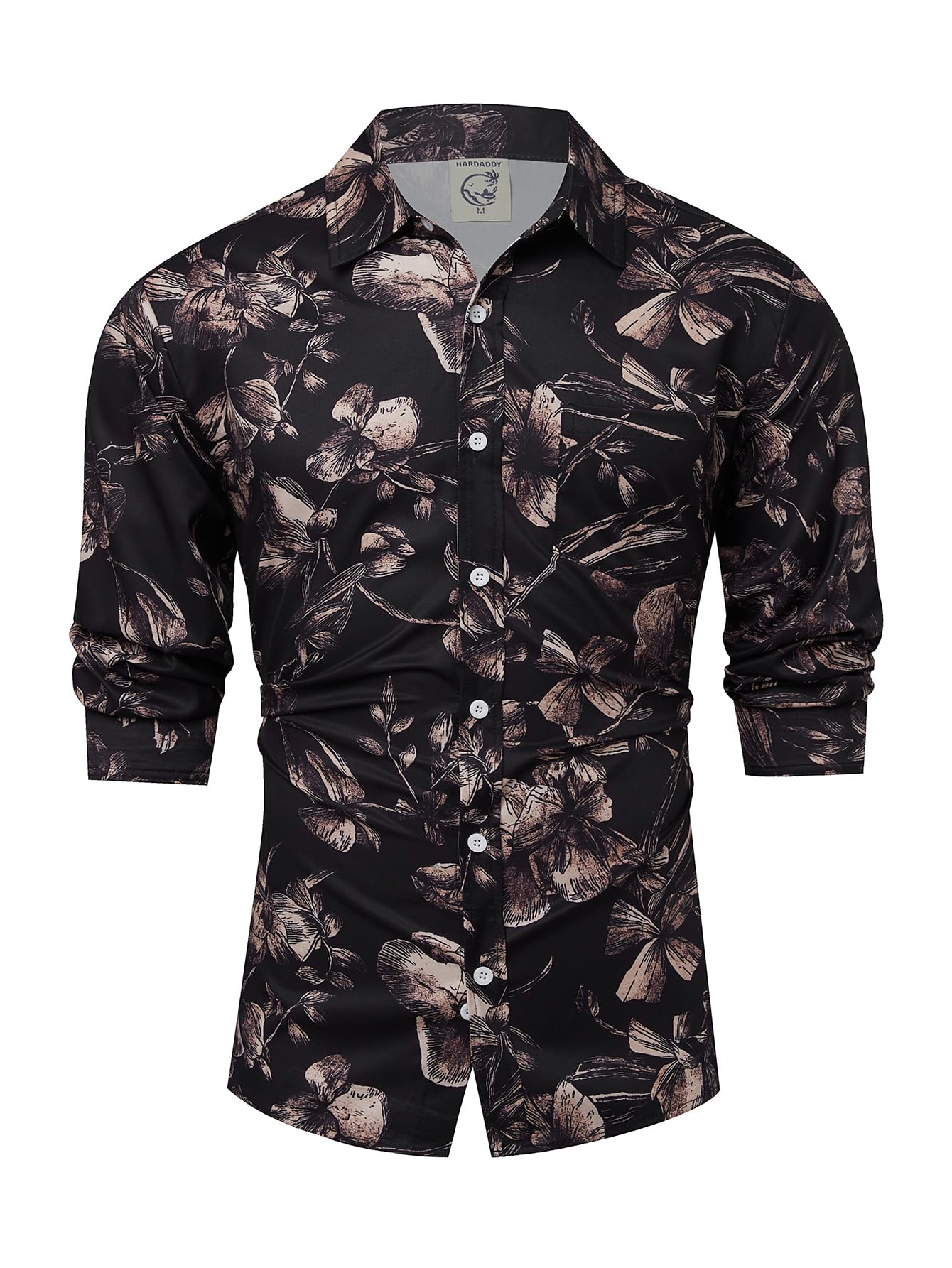 Hardaddy Men's Tropical Floral Button Down Long Sleeve Hawaiian Shirt Flower Printed Beach Shirts