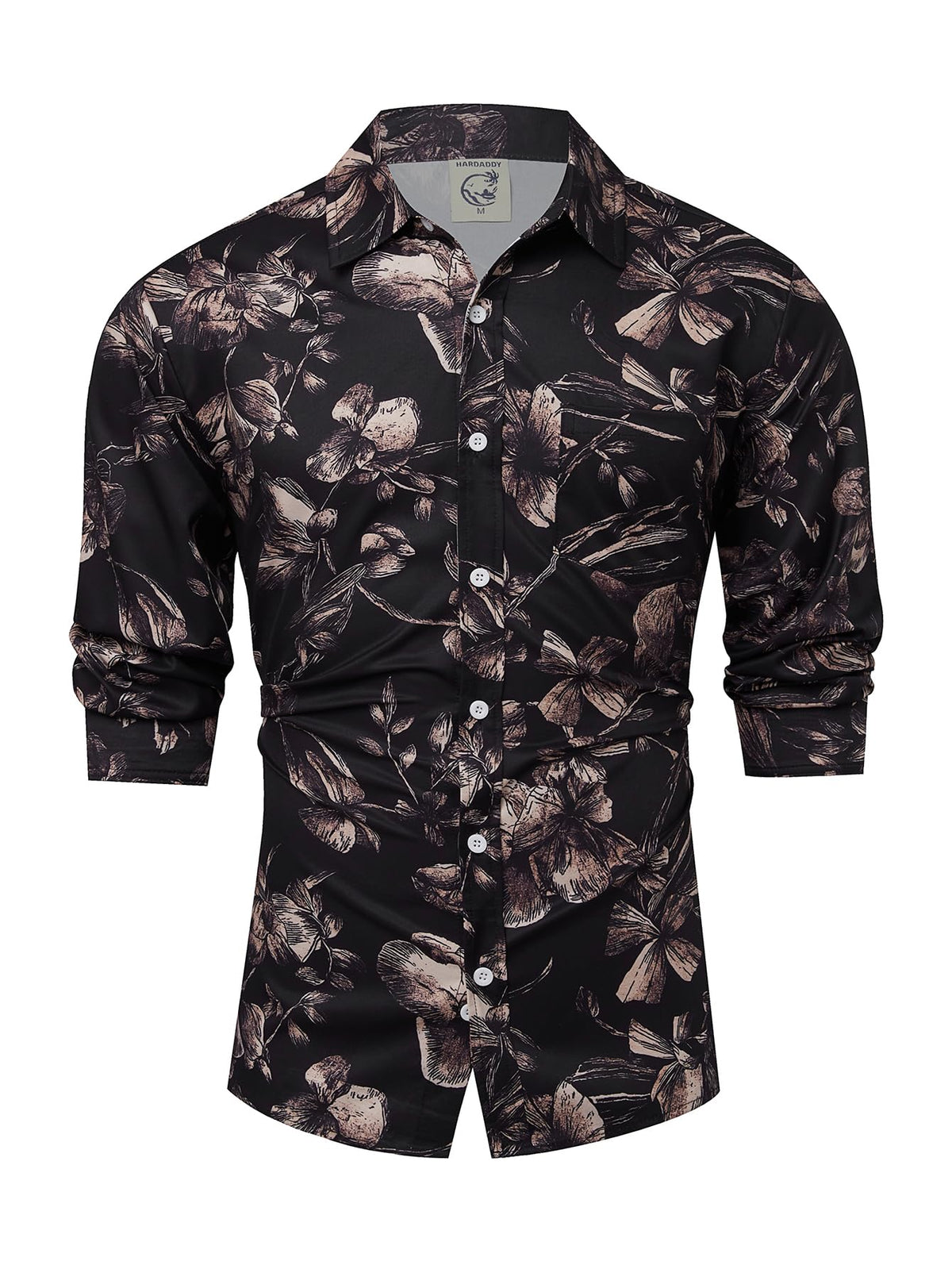 Hardaddy Men's Tropical Floral Button Down Long Sleeve Hawaiian Shirt Flower Printed Beach Shirts