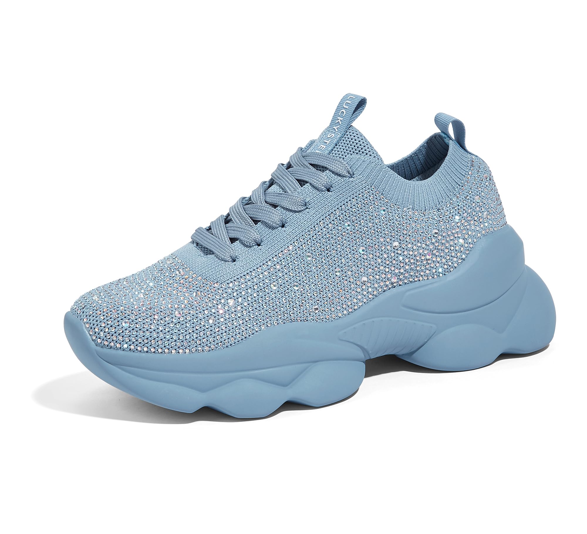 LUCKY STEP Women's Chunky Rhinestone Sneaker Sparkly Bling Bedazzled Mesh Slip on Elastic Sock Glitter Shiny Rave Walking Shoes