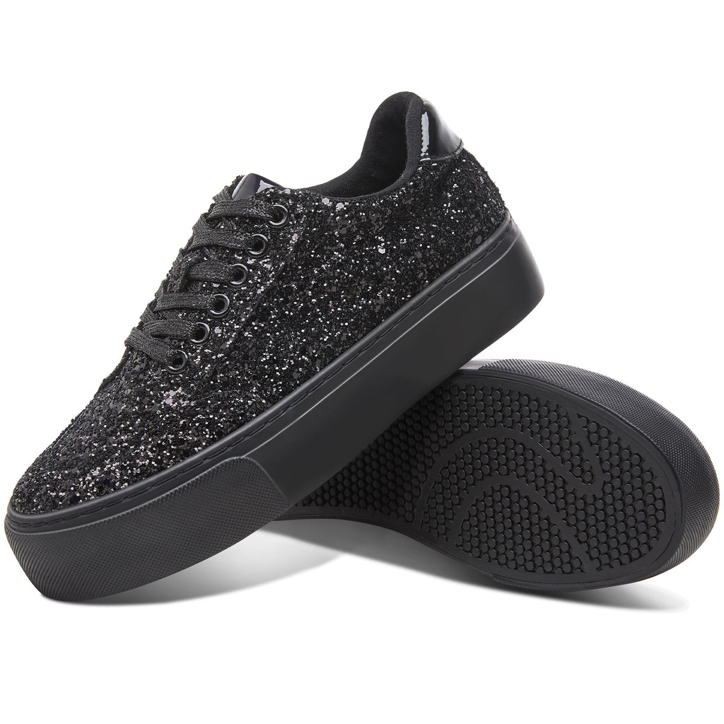 Jeekopeg Glitter Platform Sneakers Women Casual Sequin Sparkly Shoes Bling Thick Sole Walking Shoes Shiny Sequin Wedding Sneakers for Lady