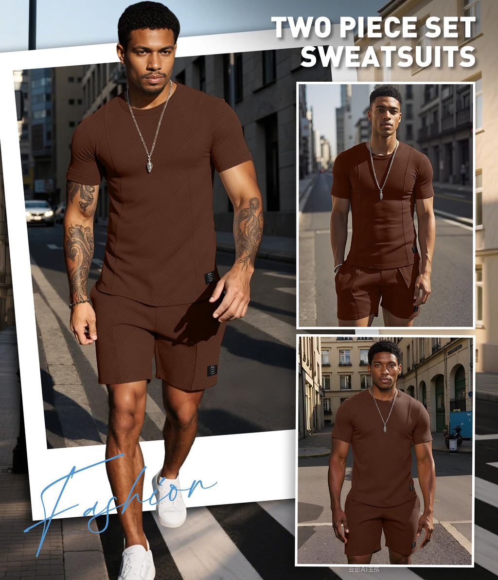 UOUA Men's Shorts Set 2 Piece Summer Outfits Casual Vacation Tracksuits