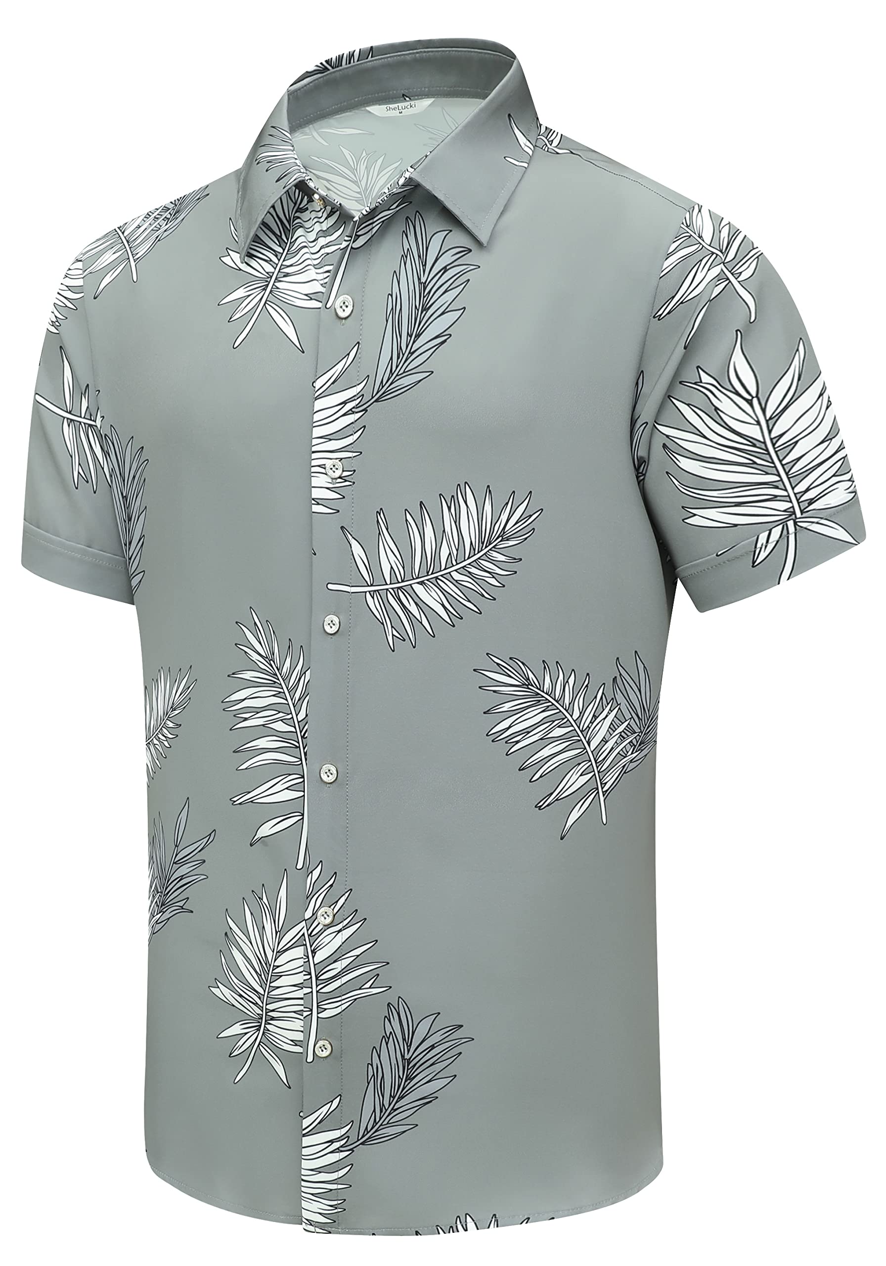 SheLucki Hawaiian Shirt for Men, Unisex Summer Beach Casual Short Sleeve Button Down Shirts, Printed Palmshadow Clothing