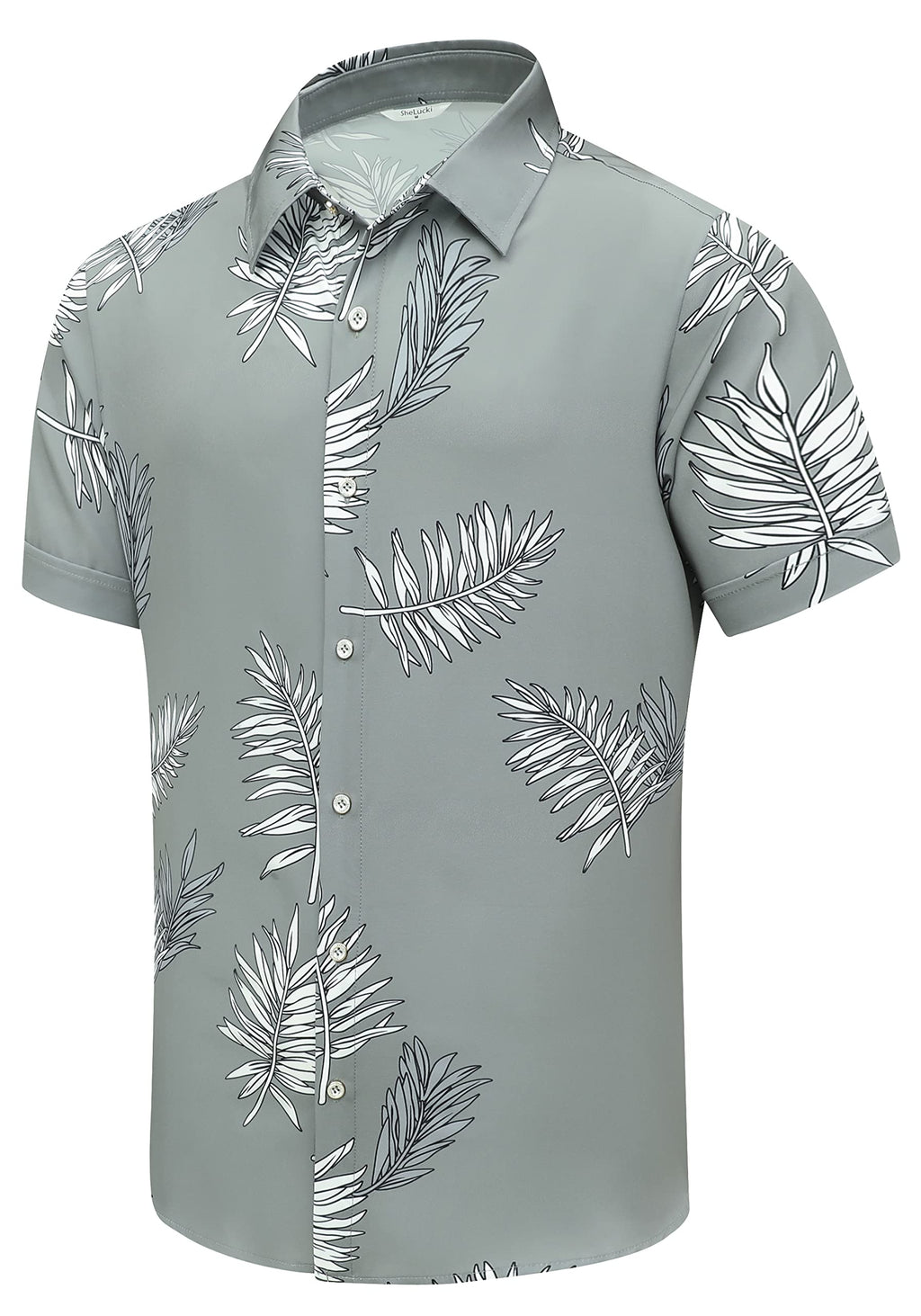 SheLucki Hawaiian Shirt for Men, Unisex Summer Beach Casual Short Sleeve Button Down Shirts, Printed Palmshadow Clothing