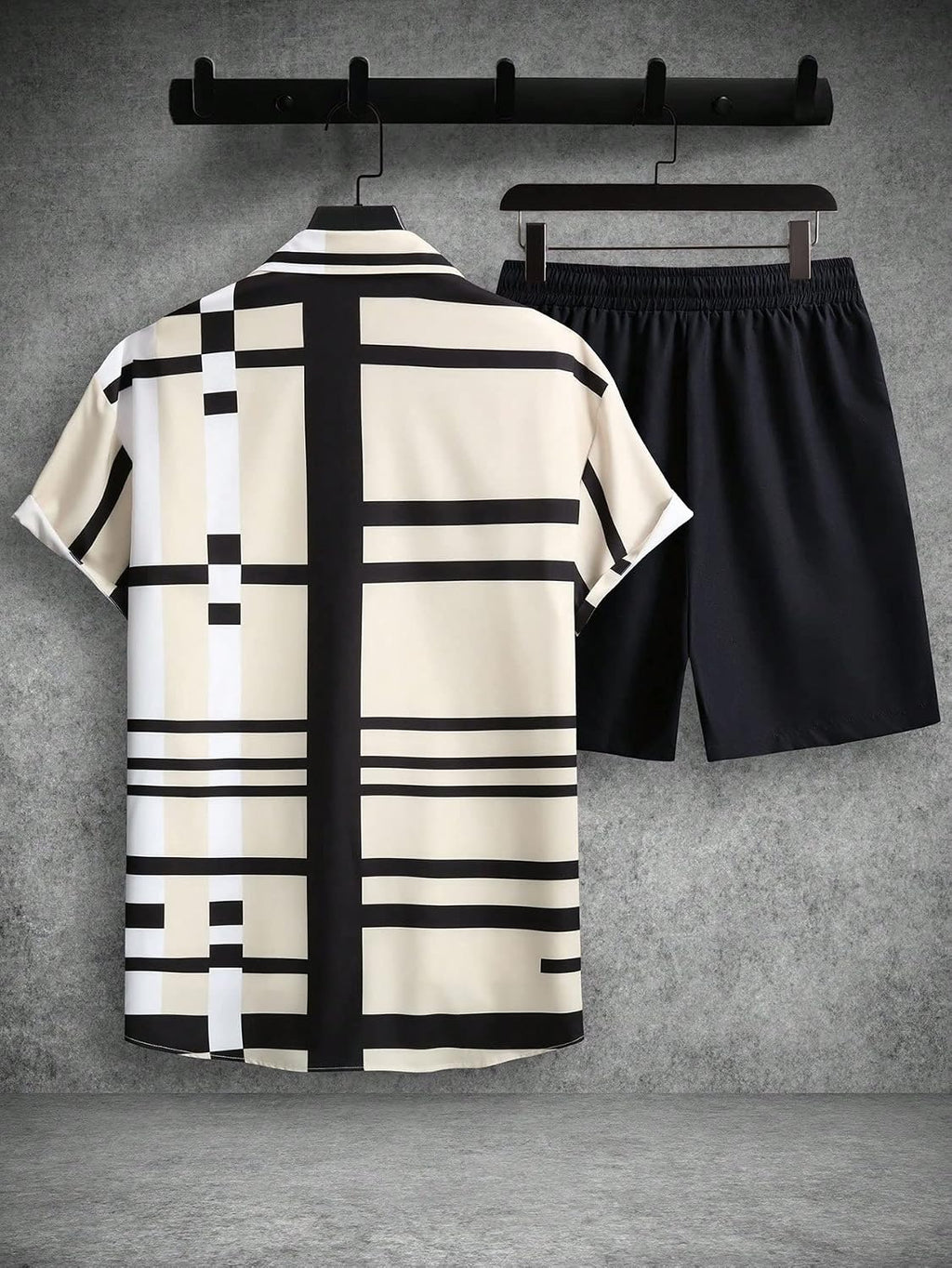 WDIRARA Men's 2 Piece Outfits Button Down Short Sleeve Collared Shirt and Shorts Set
