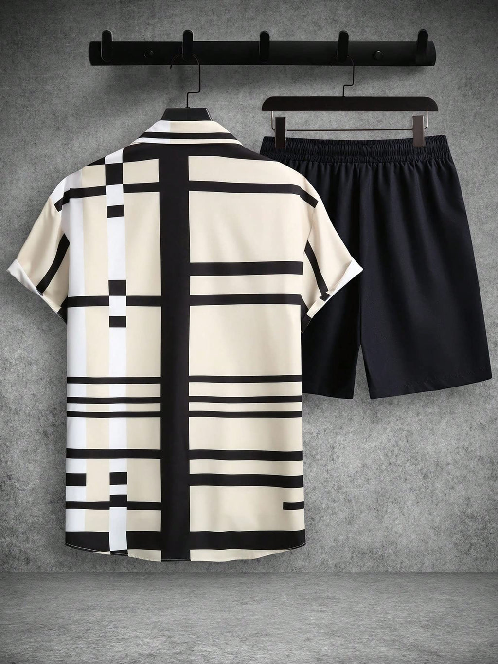 WDIRARA Men's 2 Piece Outfits Button Down Short Sleeve Collared Shirt and Shorts Set