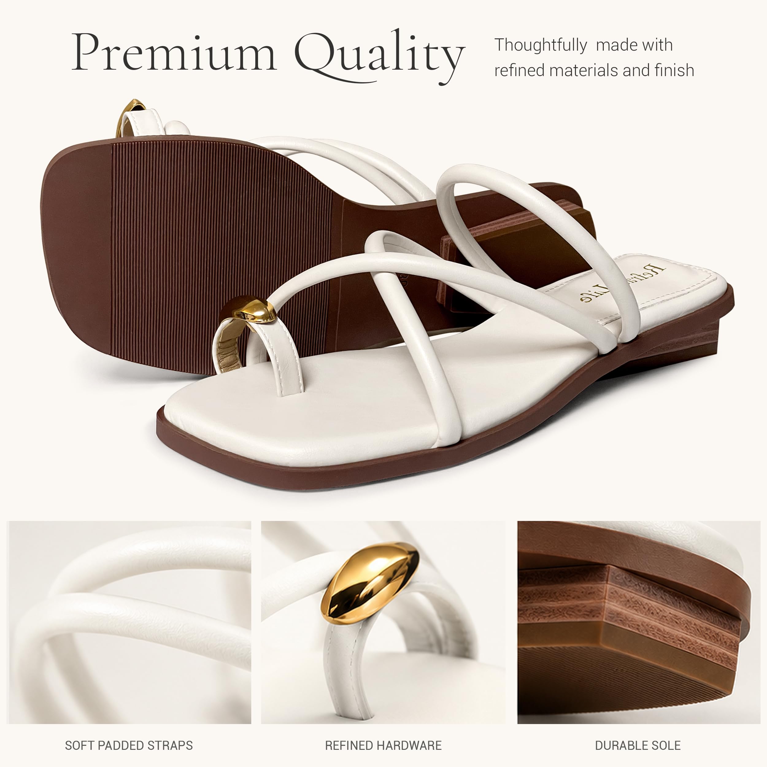 REFRASE LIFE Women's Toe Ring Slide Sandals Strappy Toe Loop Slip On Open Toe Flip Flops, Casual Summer Beach Shoes