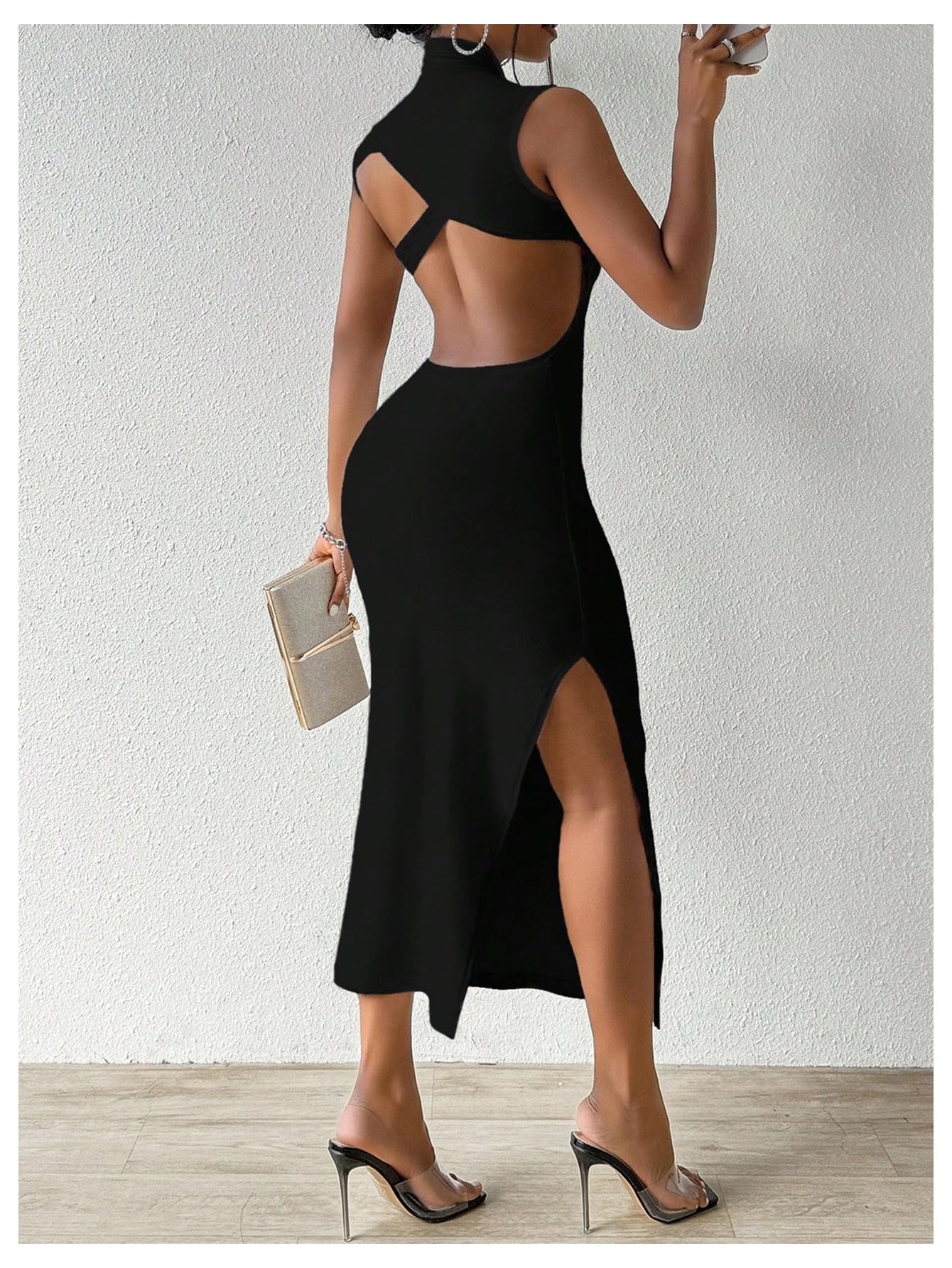 GORGLITTER Women's Sexy Backless Cocktail Club Night Going Out Maxi Dresses | Birthday Tea Party Outfits, Bodycon Dress for Women, Date Night, Dinner Clubbing Dresses