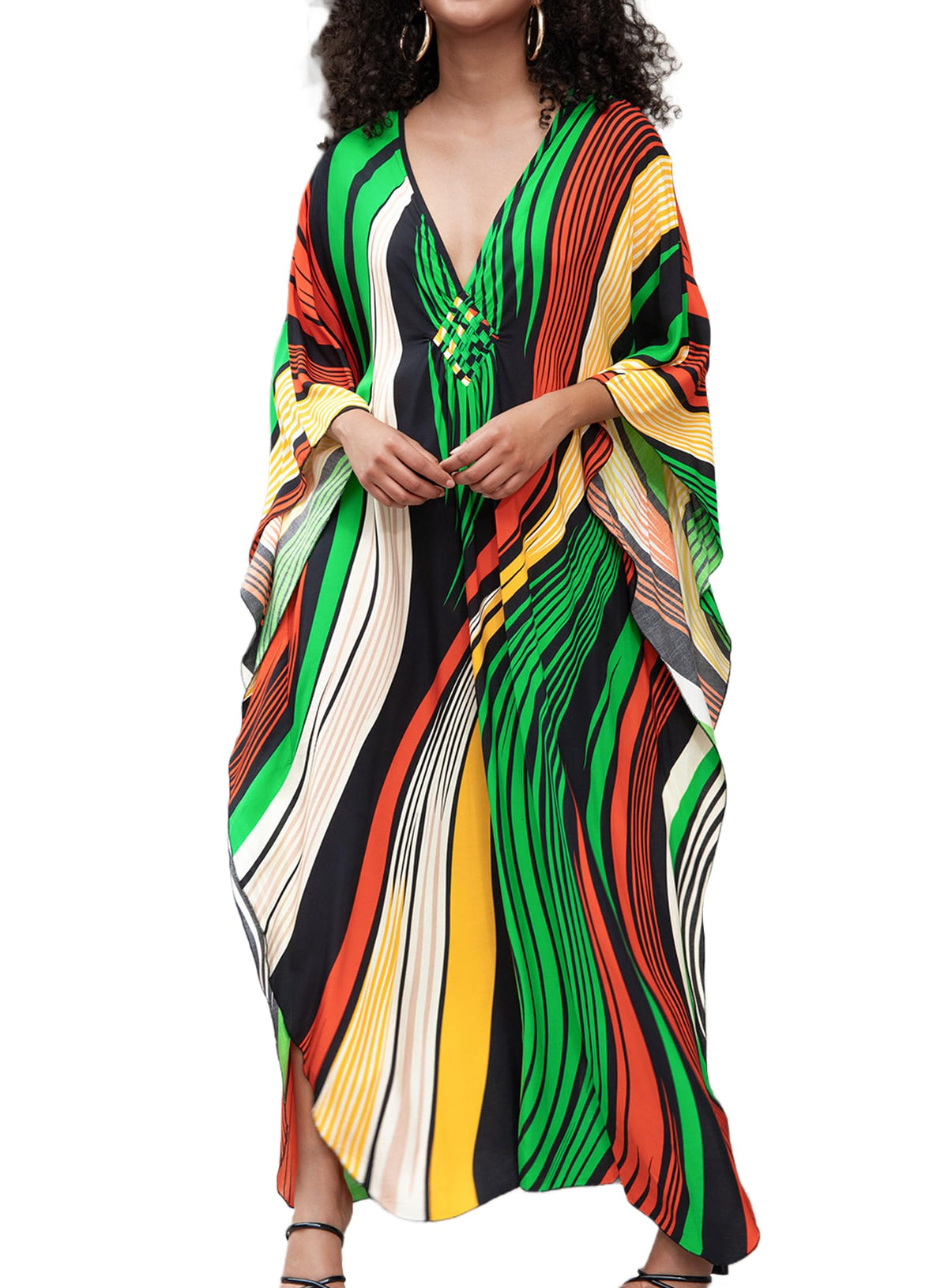 Yanziliu Kaftan Dress for Women,Plus Size Hawaiian Batwing Sleeve Beach Cover Up Summer Swimsuit Dresses