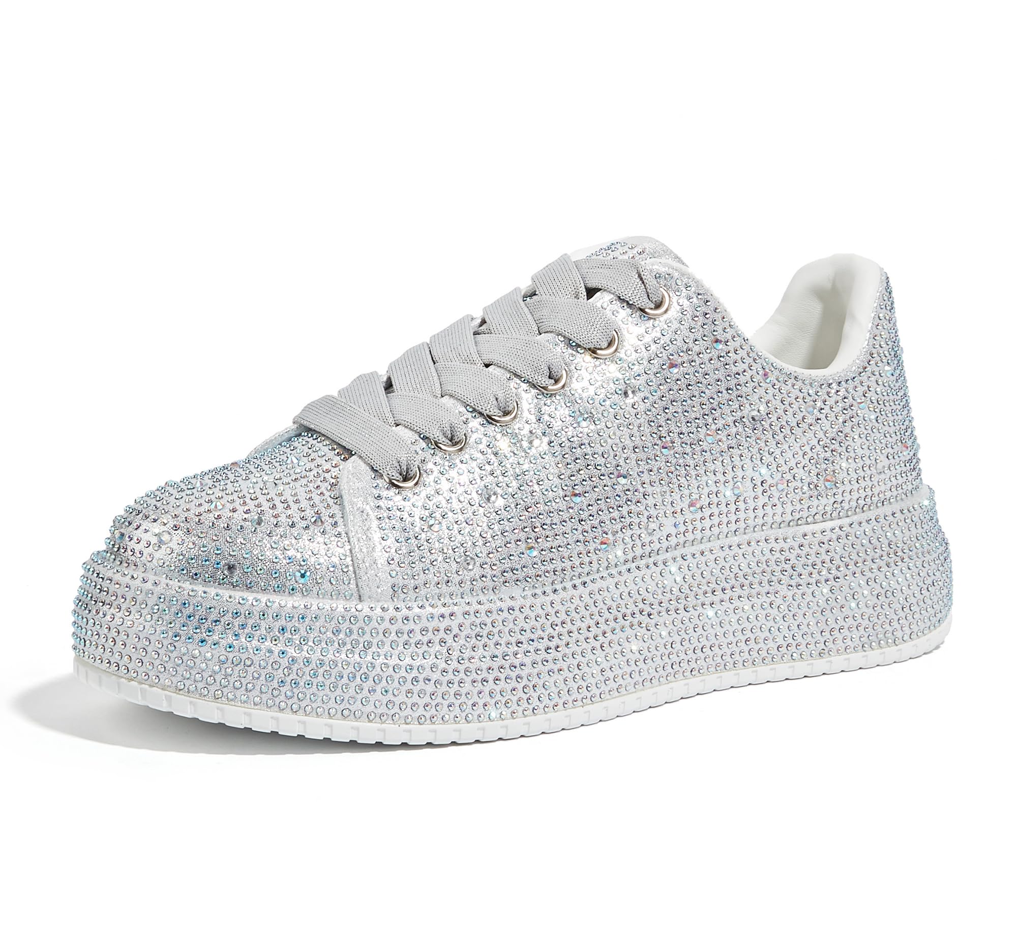 LUCKY STEP Rhinestone Platform Sneakers for Women | Sparkly Glitter Bling Tennis Shoes Fashion Wedding Party Walking Sneakers