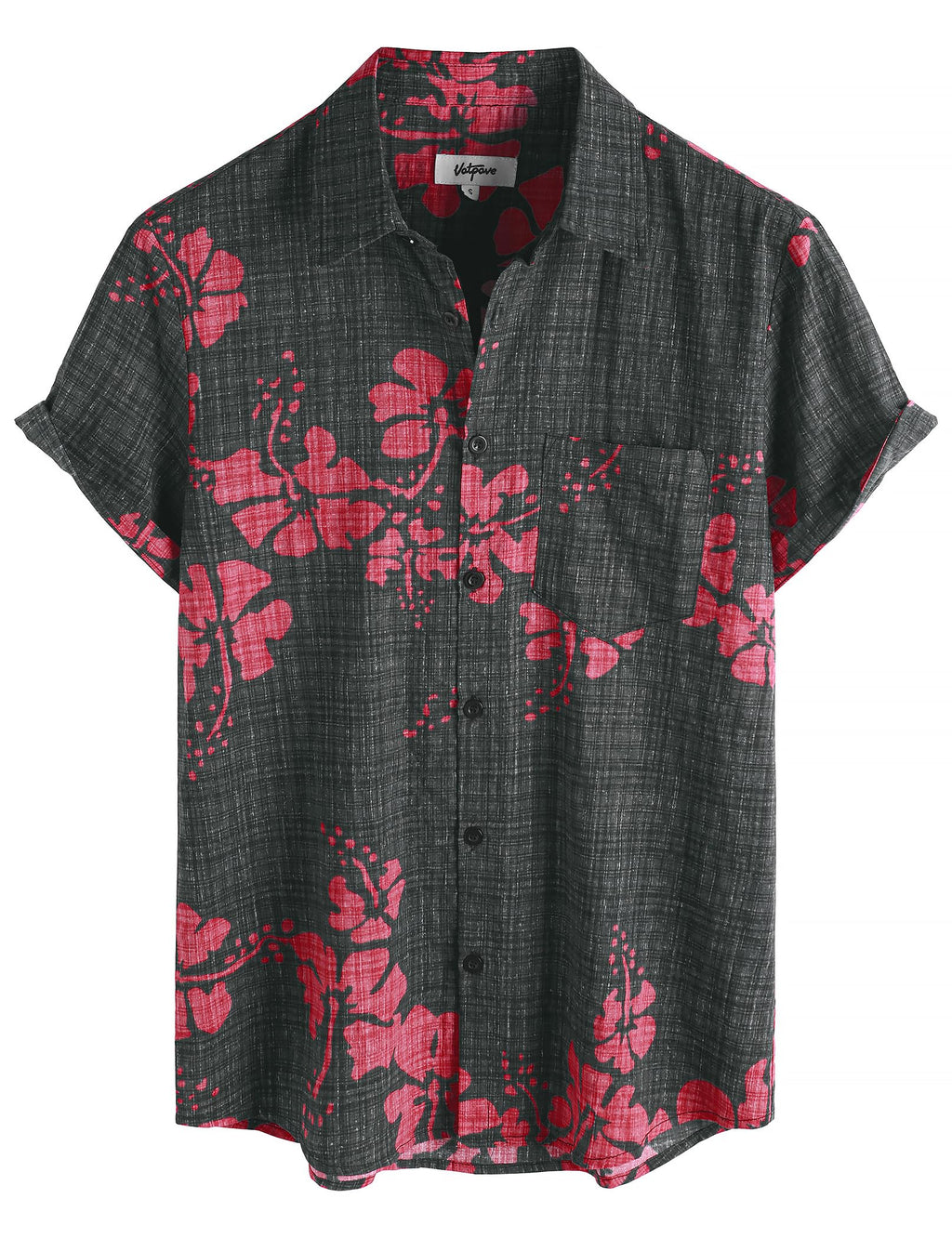 VATPAVE Mens Hawaiian Shirts Casual Summer Short Sleeve Button Down Shirts | Beach, Floral, Front Pocket, Cotton, Tropical, Vacation, Vintage, Printed, Cruise, Collared, Aloha, Party, Reverse Fabric