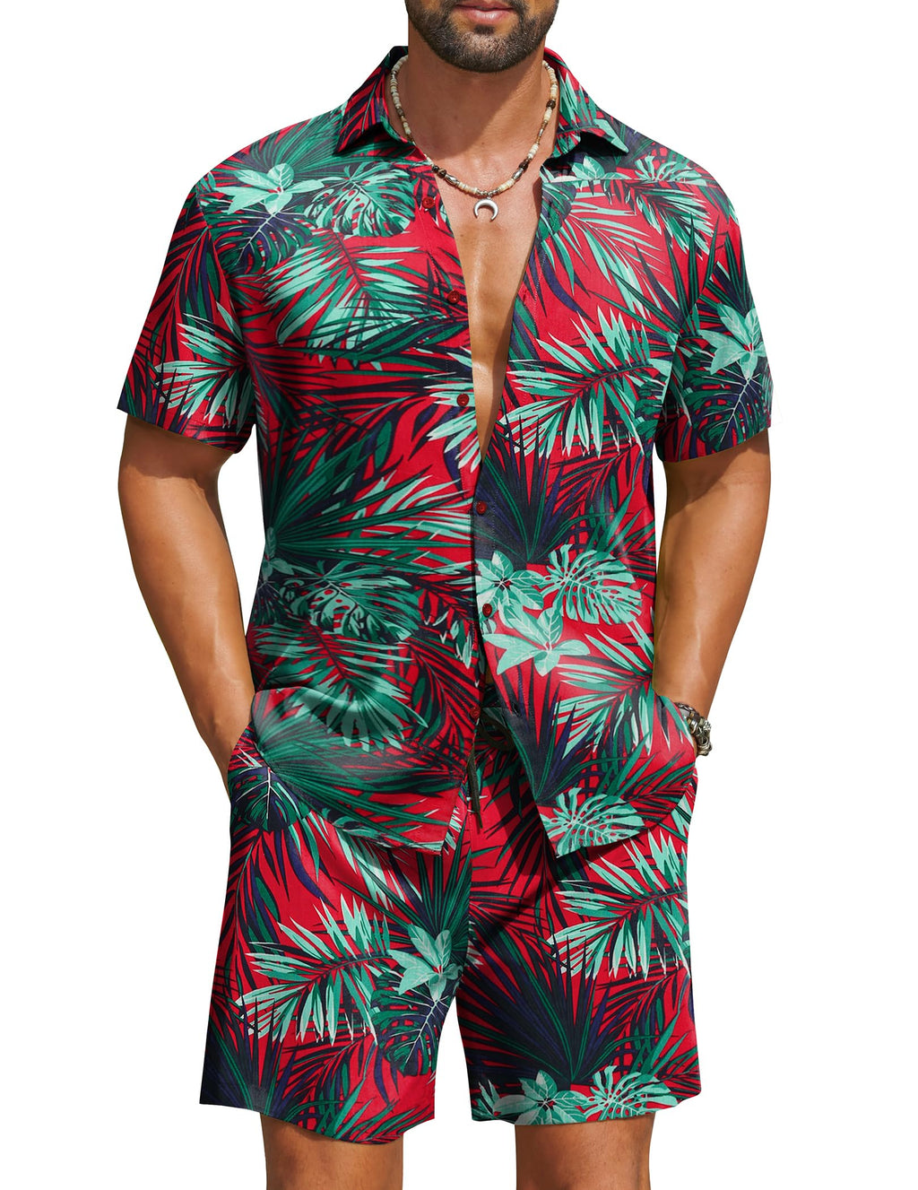 COOFANDY Men's Hawaiian Matching Set Summer Beach 2 Piece Outfits Flower Button Down Shirts and Shorts Vacation Outfits