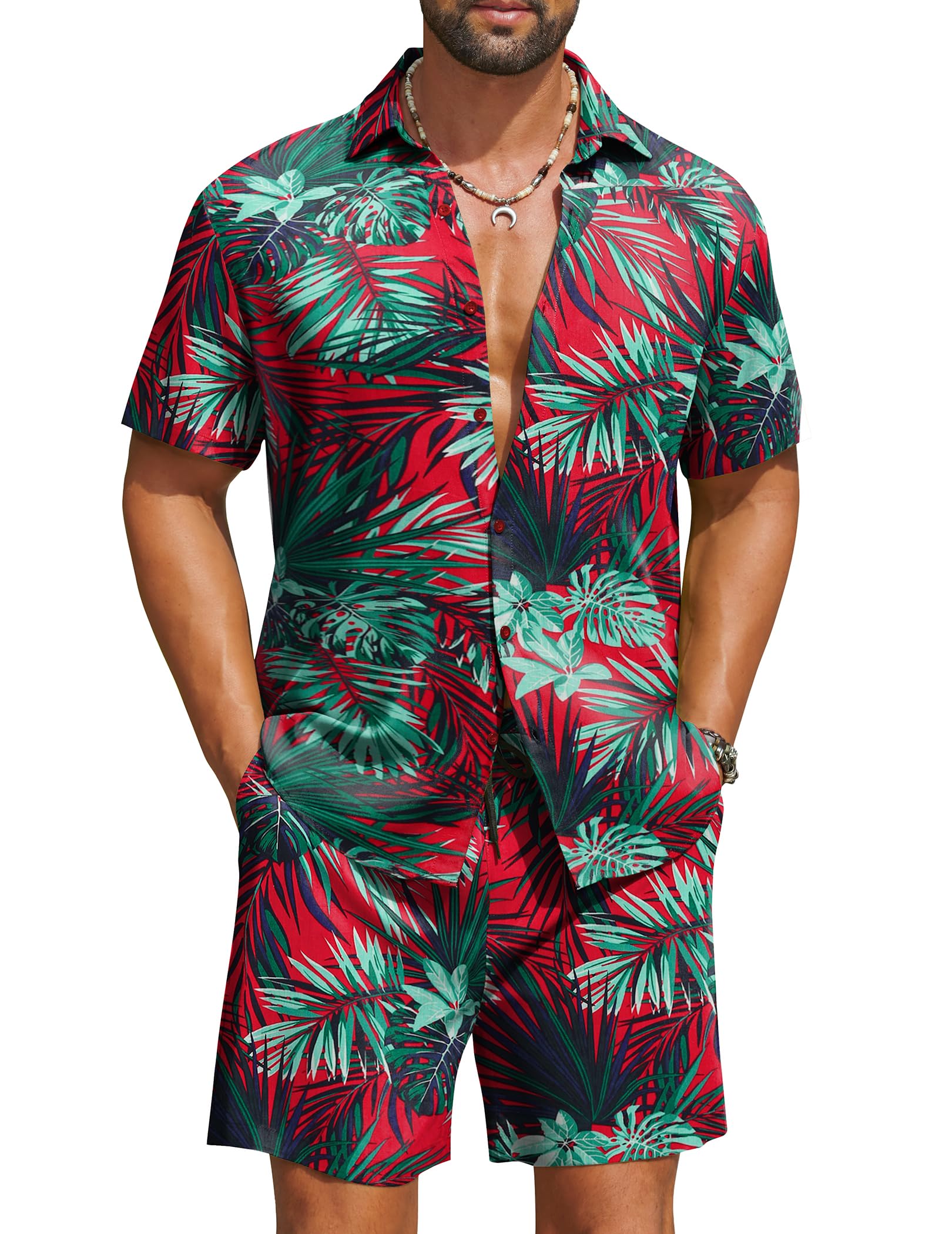 COOFANDY Men's Hawaiian Matching Set Summer Beach 2 Piece Outfits Flower Button Down Shirts and Shorts Vacation Outfits