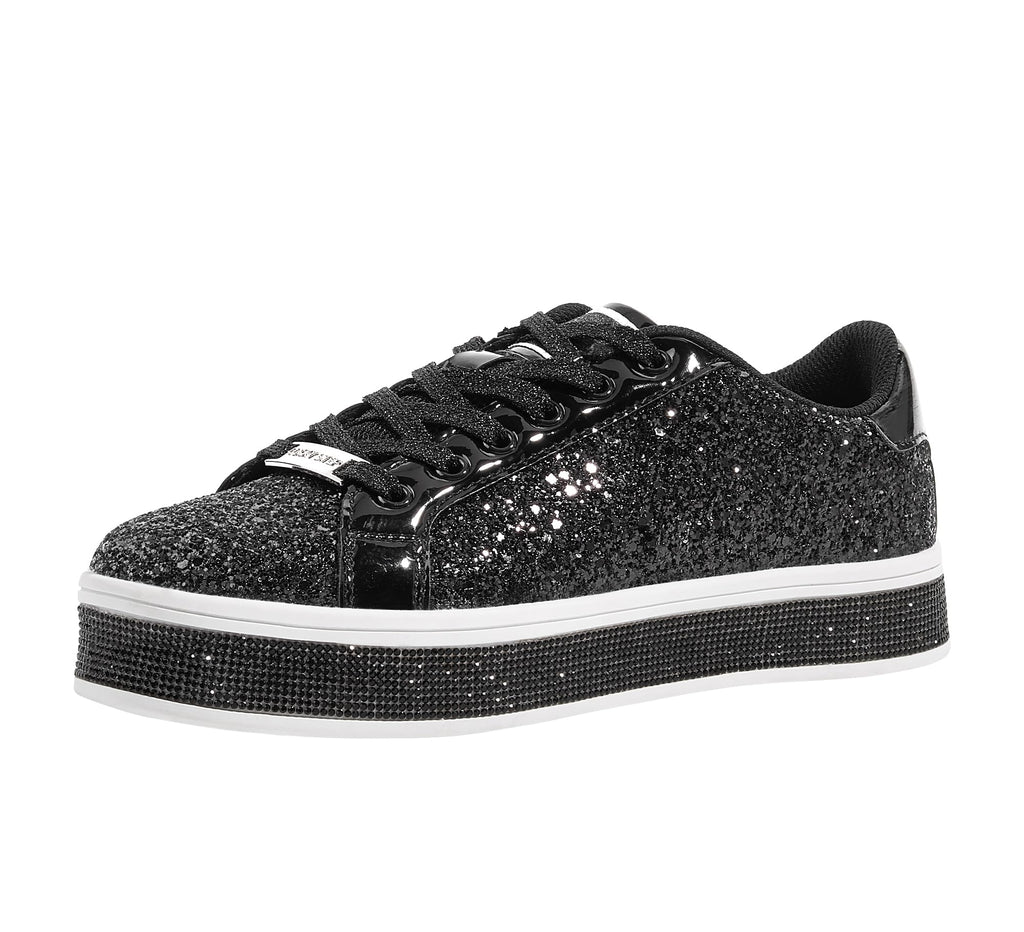 LUCKY STEP Women's Platform Sparkly Glitter Sneakers | Bling Shiny Dressy Bedazzled Wedding Bridal Fashion Walking Shoes