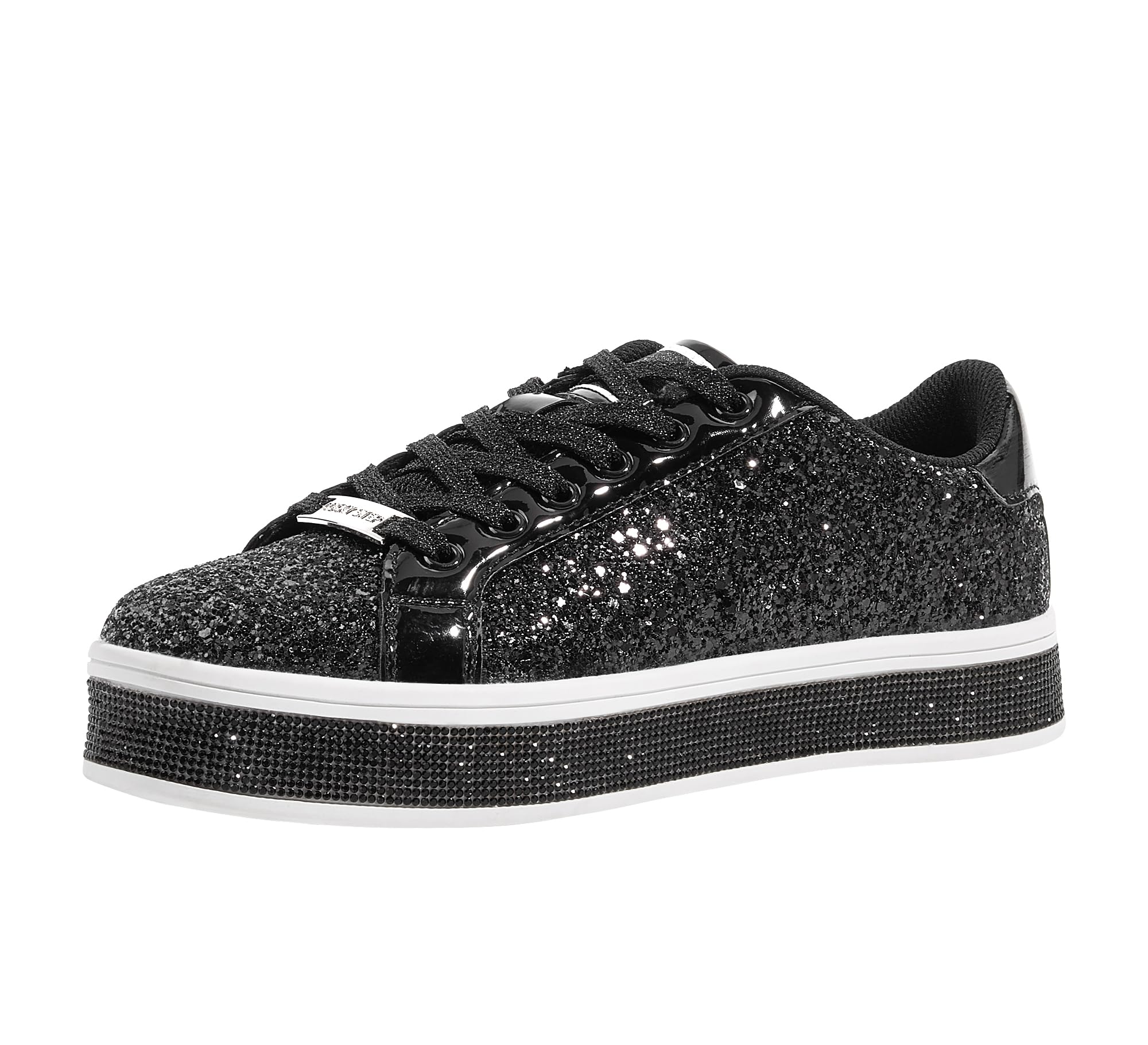 LUCKY STEP Women's Platform Sparkly Glitter Sneakers | Bling Shiny Dressy Bedazzled Wedding Bridal Fashion Walking Shoes