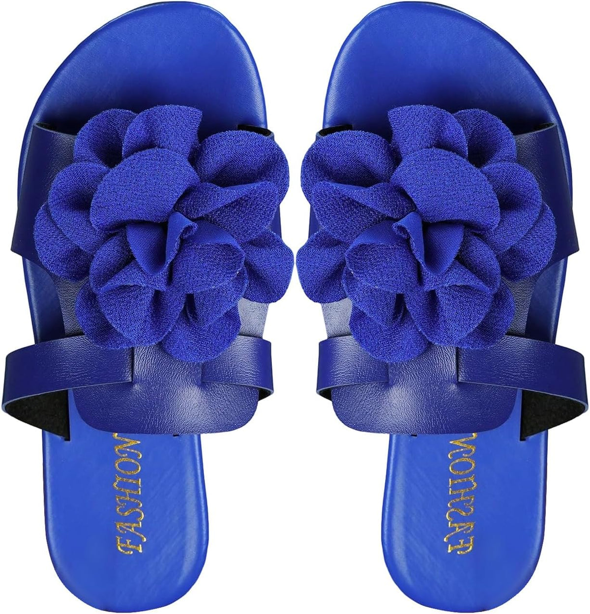 GORGLITTER Women's 3D Flower Sandals Strappy Dressy Boho Cute Slip On Shoes | Royal Blue Sandals, Multi Colored Sandals for Women, Summer Vacation, Going Out Shoes, Flip Flops