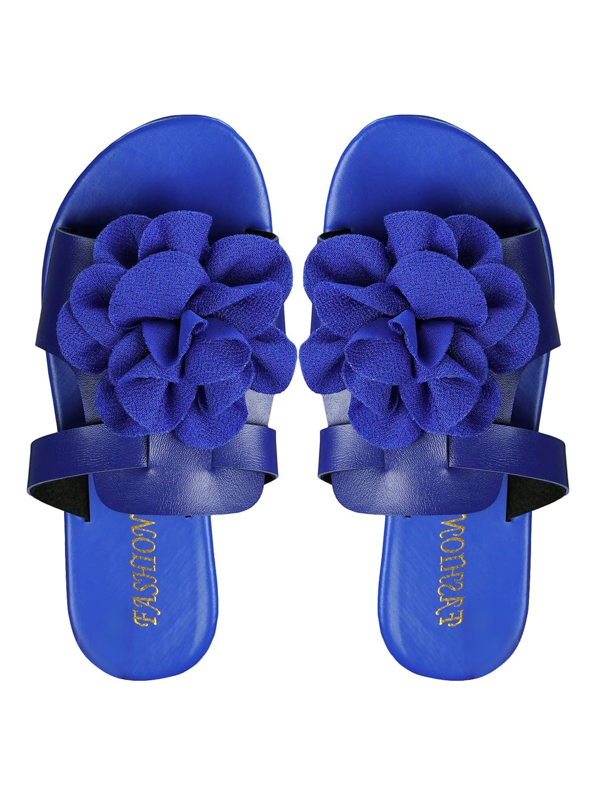 GORGLITTER Women's 3D Flower Sandals Strappy Dressy Boho Cute Slip On Shoes | Royal Blue Sandals, Multi Colored Sandals for Women, Summer Vacation, Going Out Shoes, Flip Flops