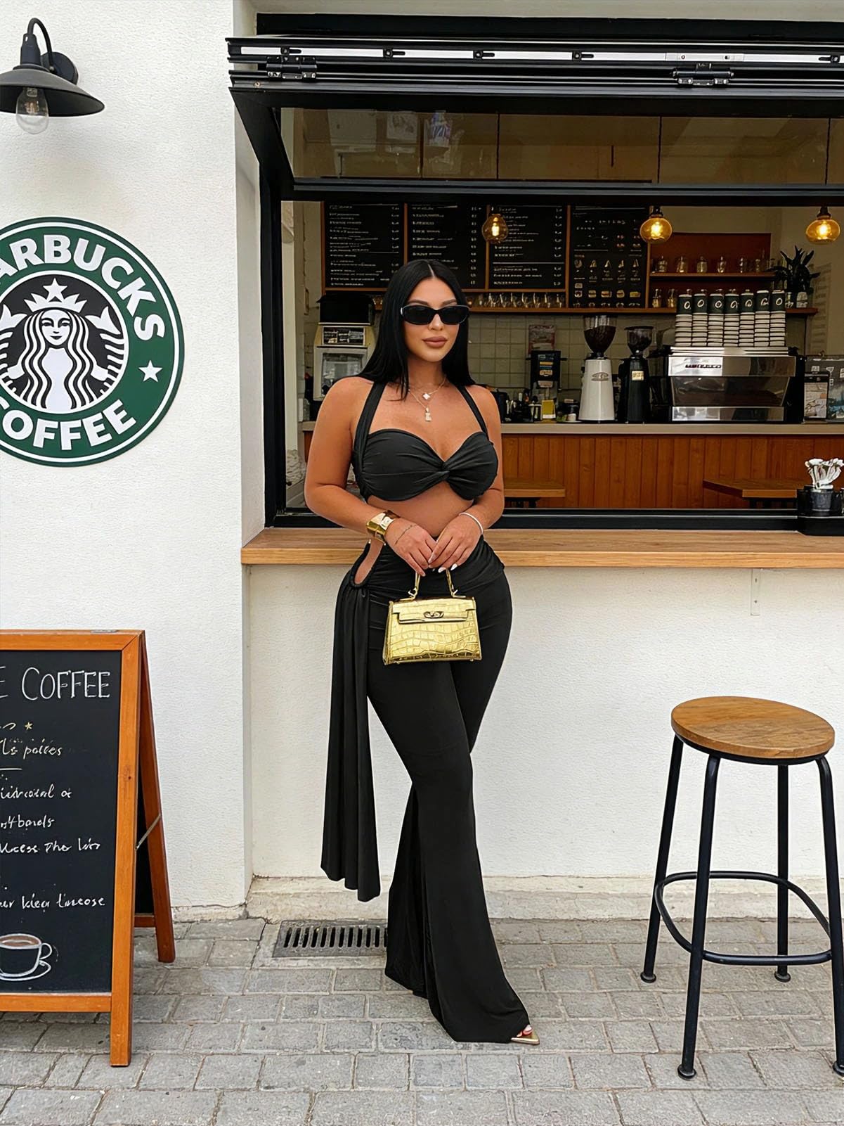 Women's Two Piece Outfits Crop Top and Flare Pants Set Club Going Out | Crop Top, Flare Pants Set, Going Out Sets, Two Piece Sets for Women Going Out, Two Piece Concert Outfits, Sexy Club Outfits