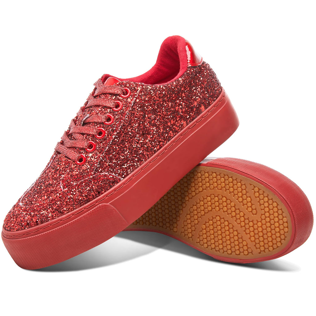 Jeekopeg Glitter Platform Sneakers Women Casual Sequin Sparkly Shoes Bling Thick Sole Walking Shoes Shiny Sequin Wedding Sneakers for Lady