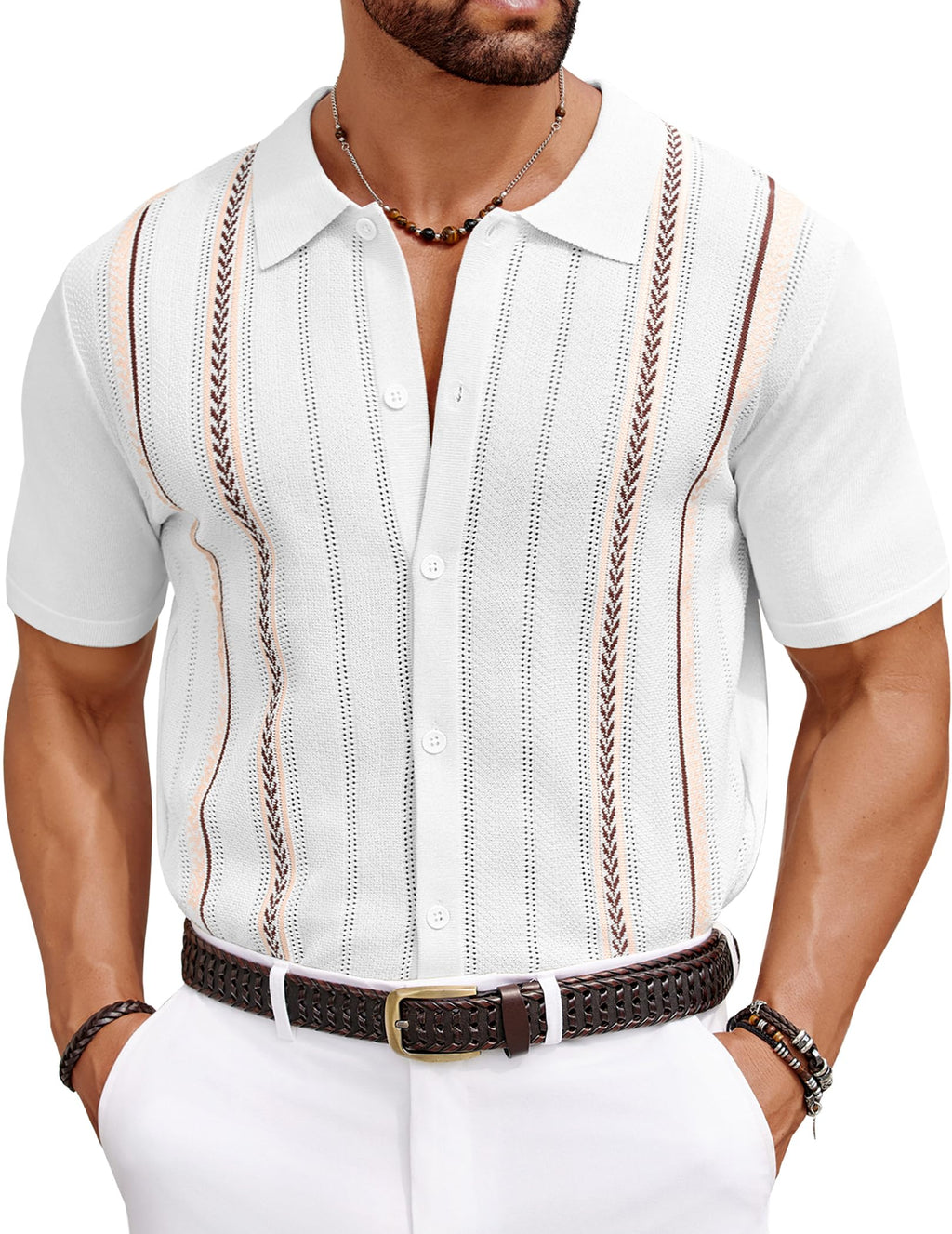 COOFANDY Knit Shirts for Men Casual Short Sleeve Button Down Shirts Summer Beach Stretch Fit Collared Shirts