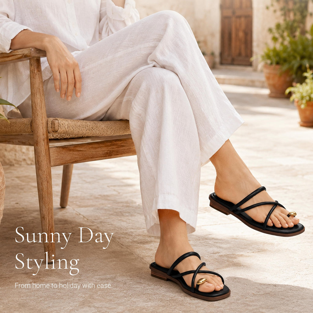 REFRASE LIFE Women's Toe Ring Slide Sandals Strappy Toe Loop Slip On Open Toe Flip Flops, Casual Summer Beach Shoes