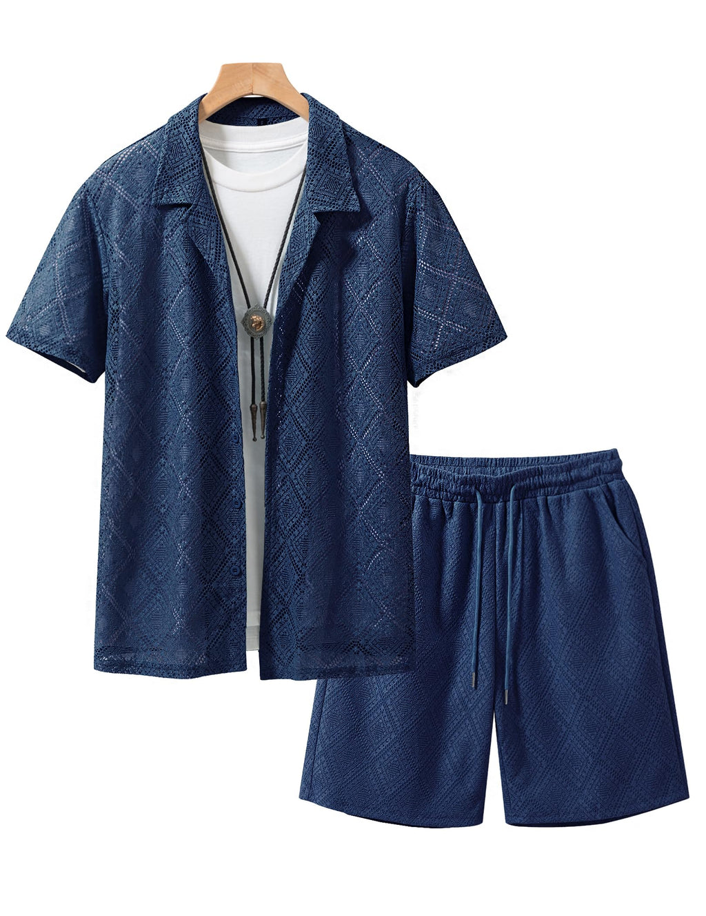 Men 2 Piece Shorts Set Sexy Lace Mesh Sheer Short Sleeve Summer Rave Outfit