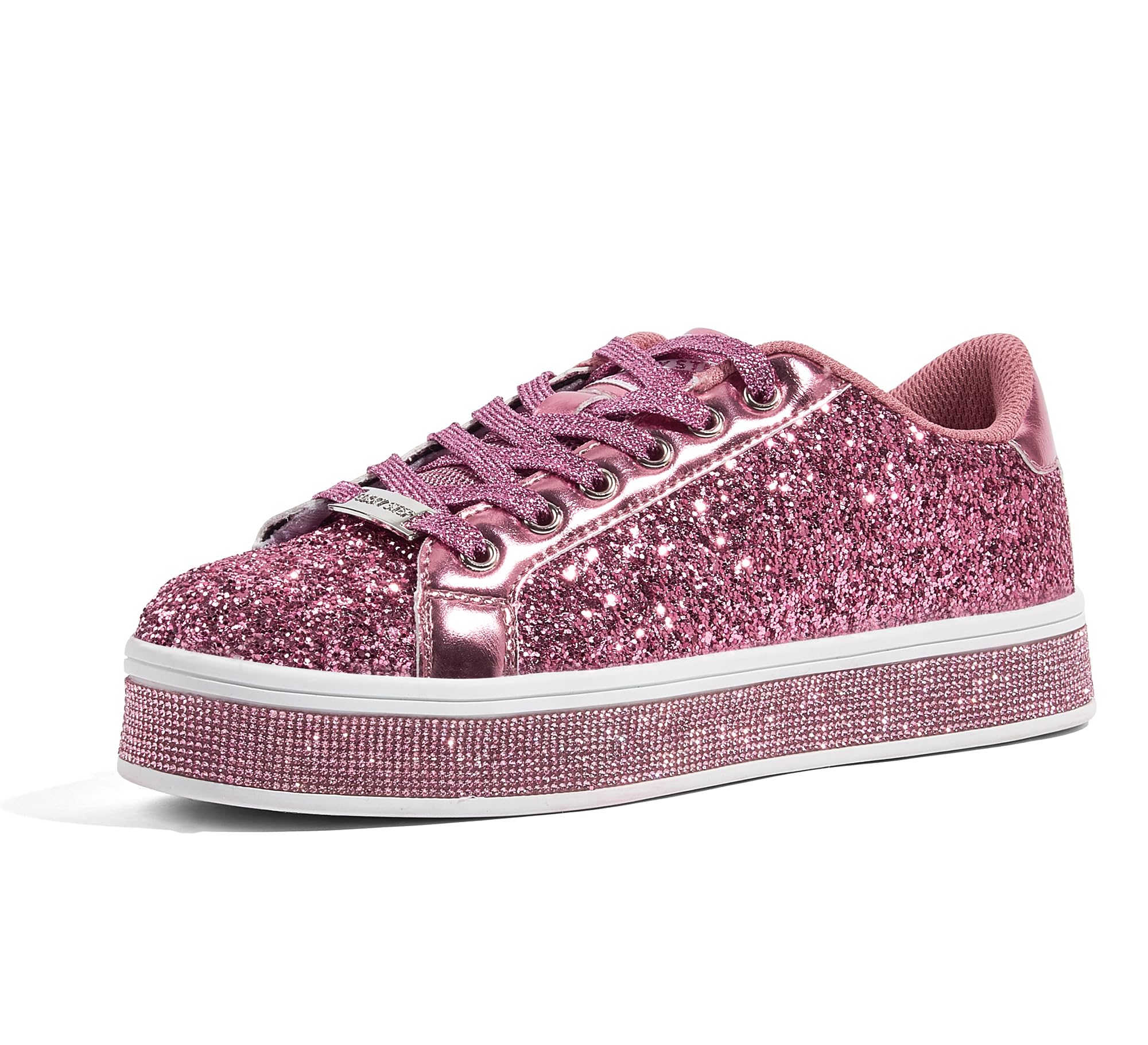 LUCKY STEP Women's Platform Sparkly Glitter Sneakers | Bling Shiny Dressy Bedazzled Wedding Bridal Fashion Walking Shoes