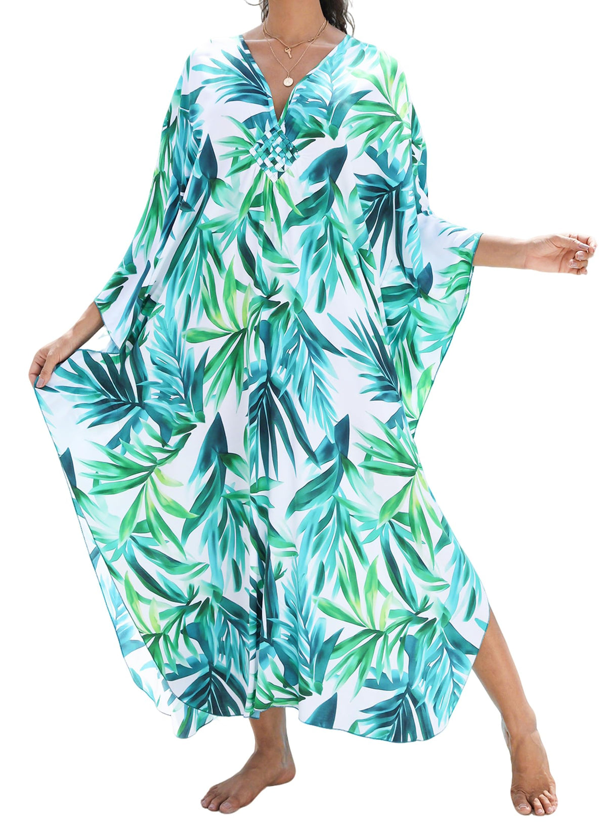 Yanziliu Kaftan Dress for Women,Plus Size Hawaiian Batwing Sleeve Beach Cover Up Summer Swimsuit Dresses