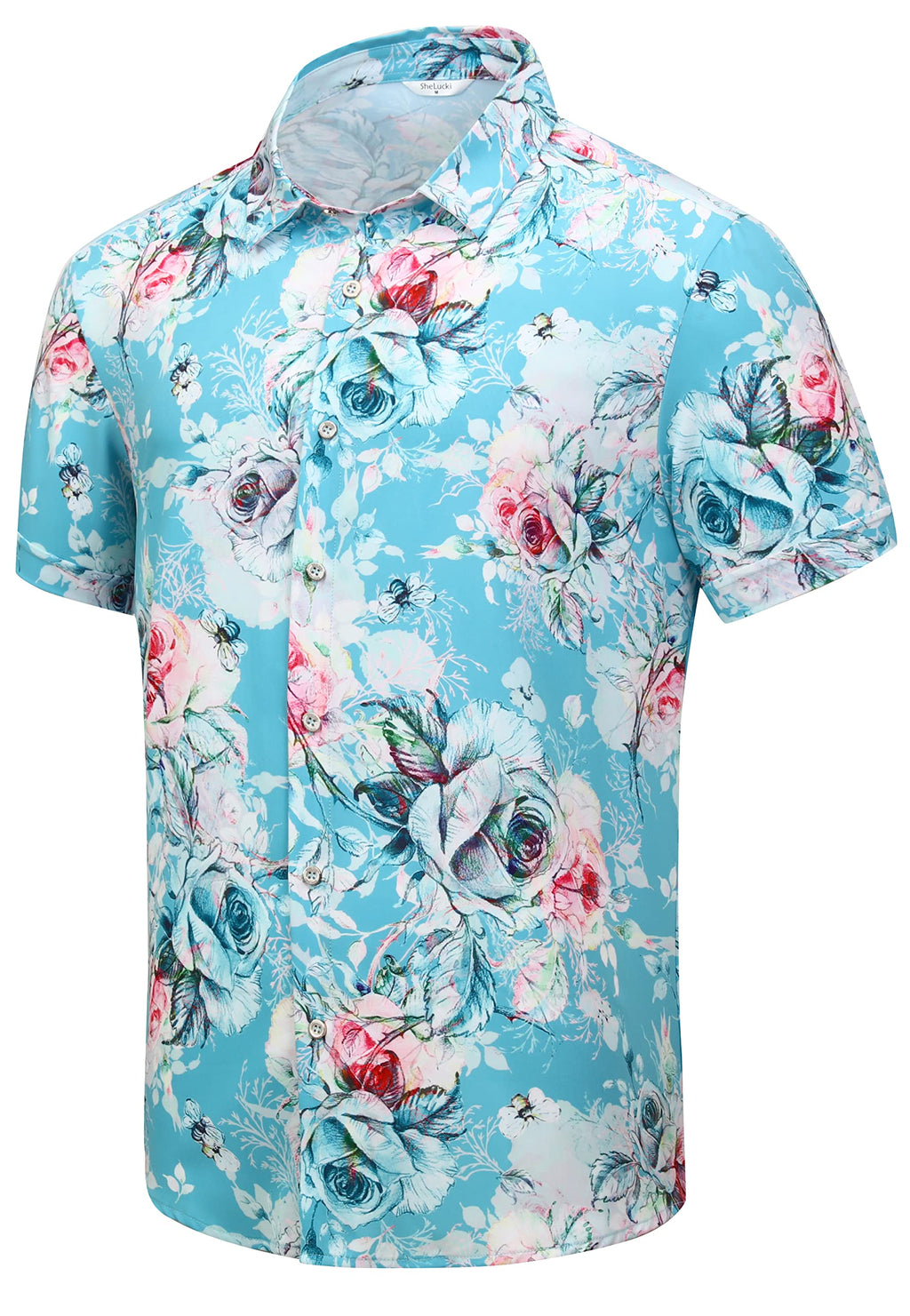 SheLucki Hawaiian Shirt for Men, Unisex Summer Beach Casual Short Sleeve Button Down Shirts, Printed Palmshadow Clothing