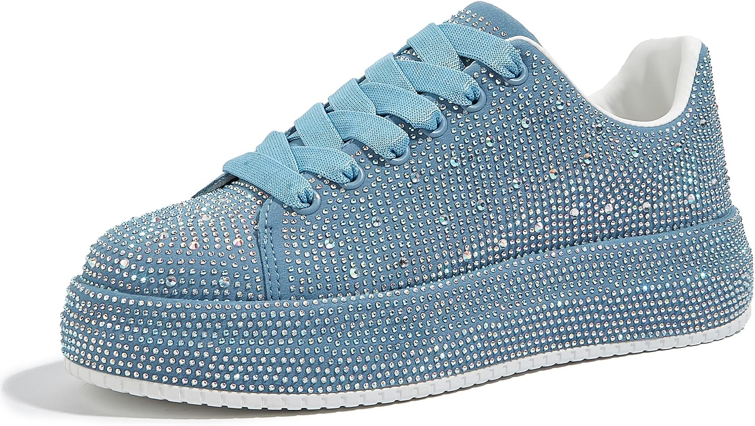 LUCKY STEP Rhinestone Platform Sneakers for Women | Sparkly Glitter Bling Tennis Shoes Fashion Wedding Party Walking Sneakers