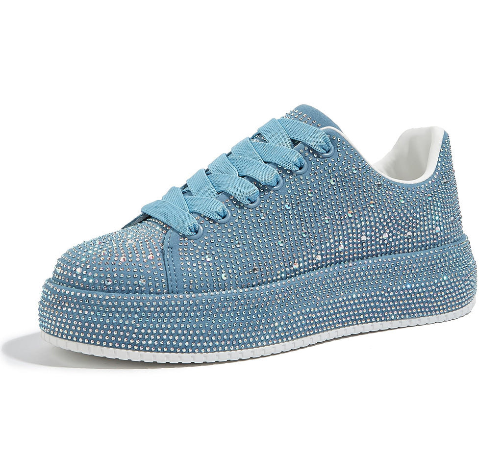 LUCKY STEP Rhinestone Platform Sneakers for Women | Sparkly Glitter Bling Tennis Shoes Fashion Wedding Party Walking Sneakers