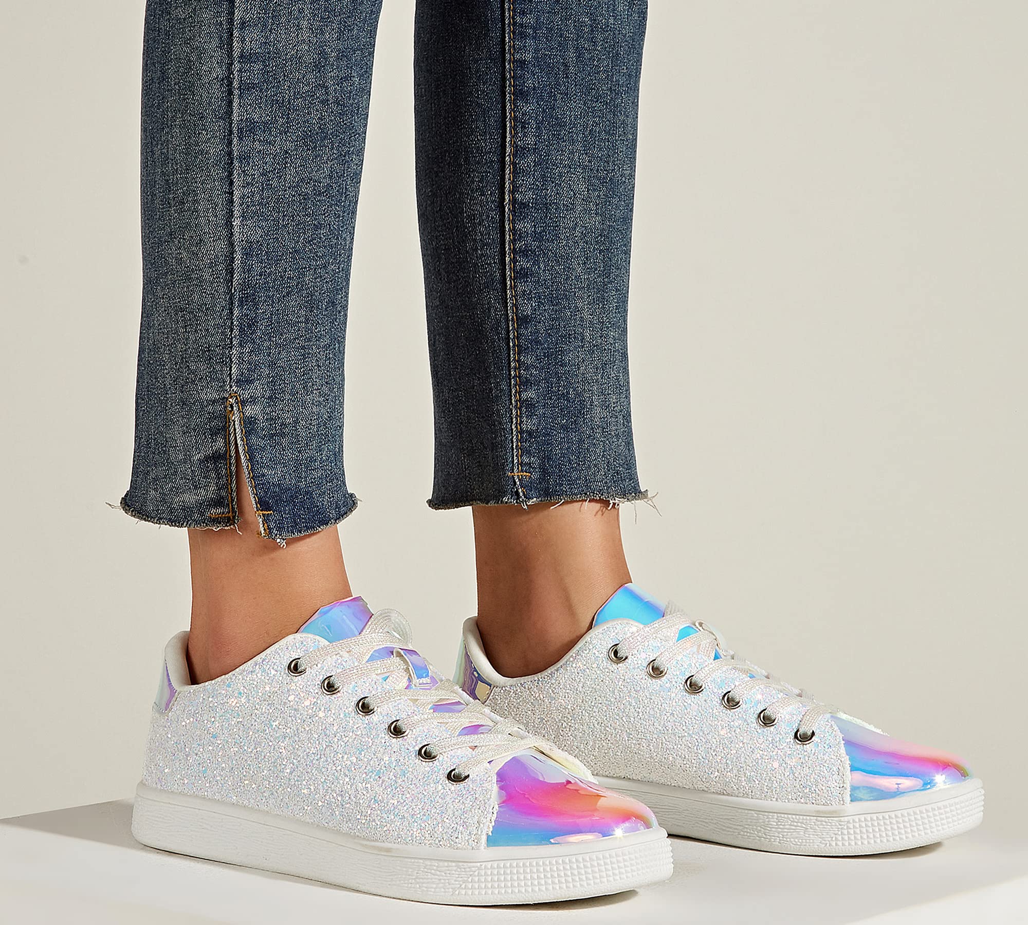 LUCKY STEP Women's Sparkly Glitter Shoes Bling Shiny | Sparkle Bedazzled Fashion Sneaker for Walking Wedding | Dressy Versatile Casual Style