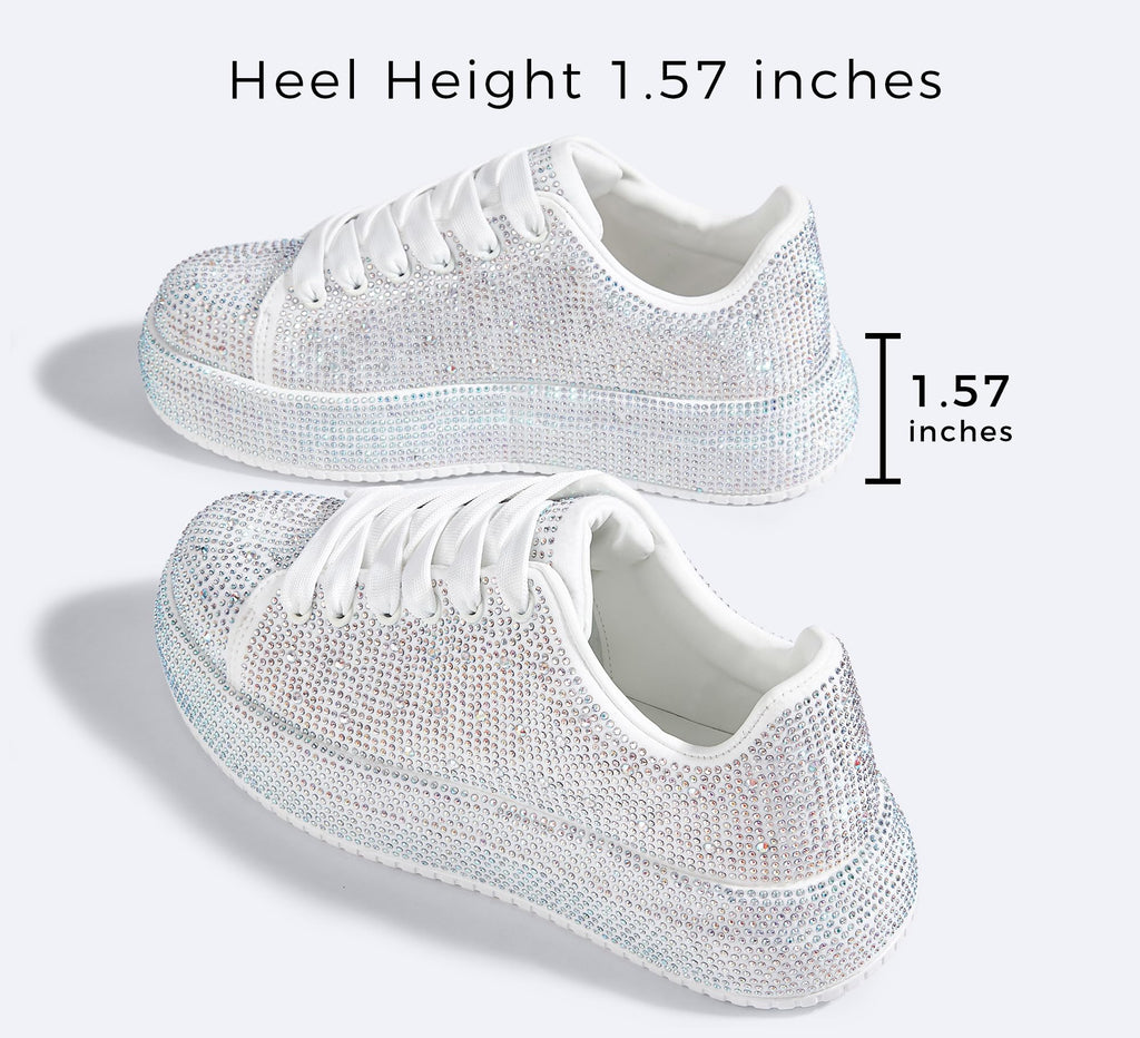 LUCKY STEP Rhinestone Platform Sneakers for Women | Sparkly Glitter Bling Tennis Shoes Fashion Wedding Party Walking Sneakers