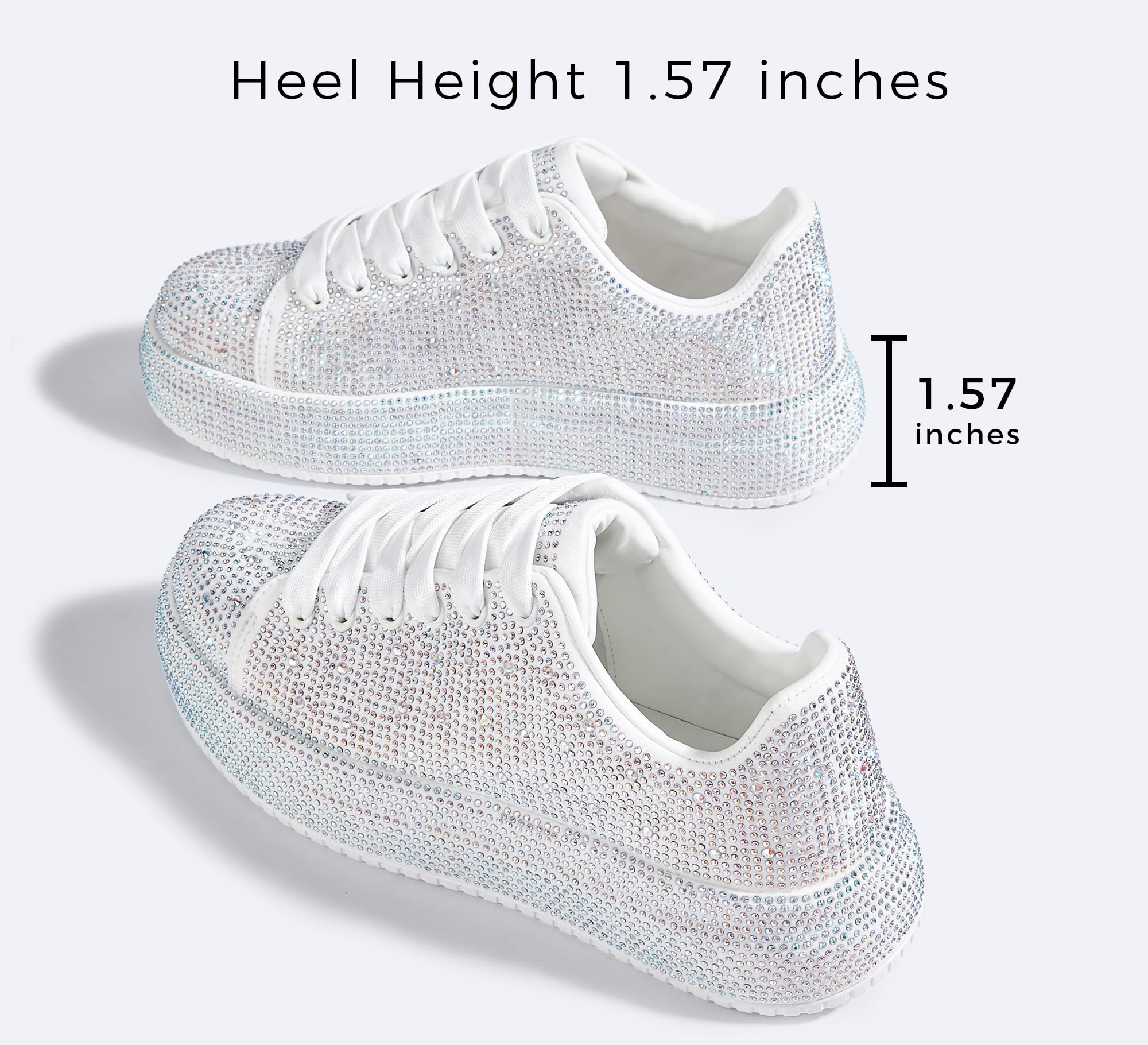 LUCKY STEP Rhinestone Platform Sneakers for Women | Sparkly Glitter Bling Tennis Shoes Fashion Wedding Party Walking Sneakers