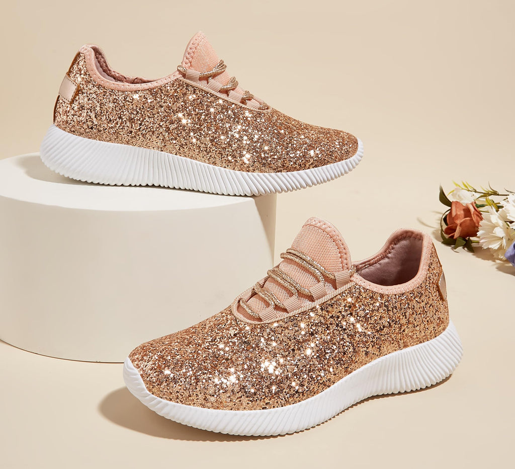 K KIP WOK Fashion Glitter Sneakers for Womens Silp On Running Shoes Lightweigt Tennis Walking Sneakers
